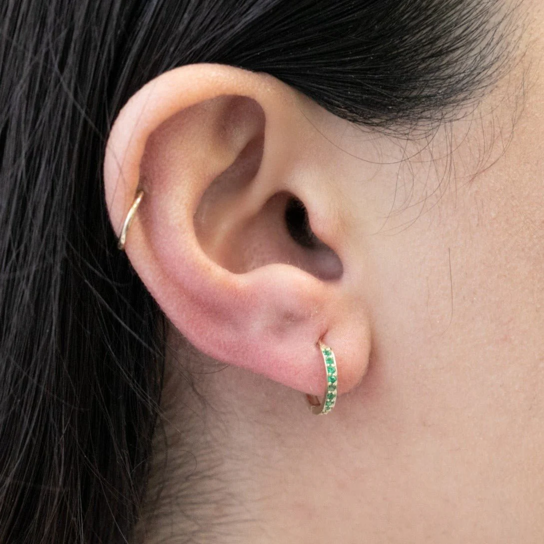 Yellow Gold Emerald Cartilage Hoop - Image 3