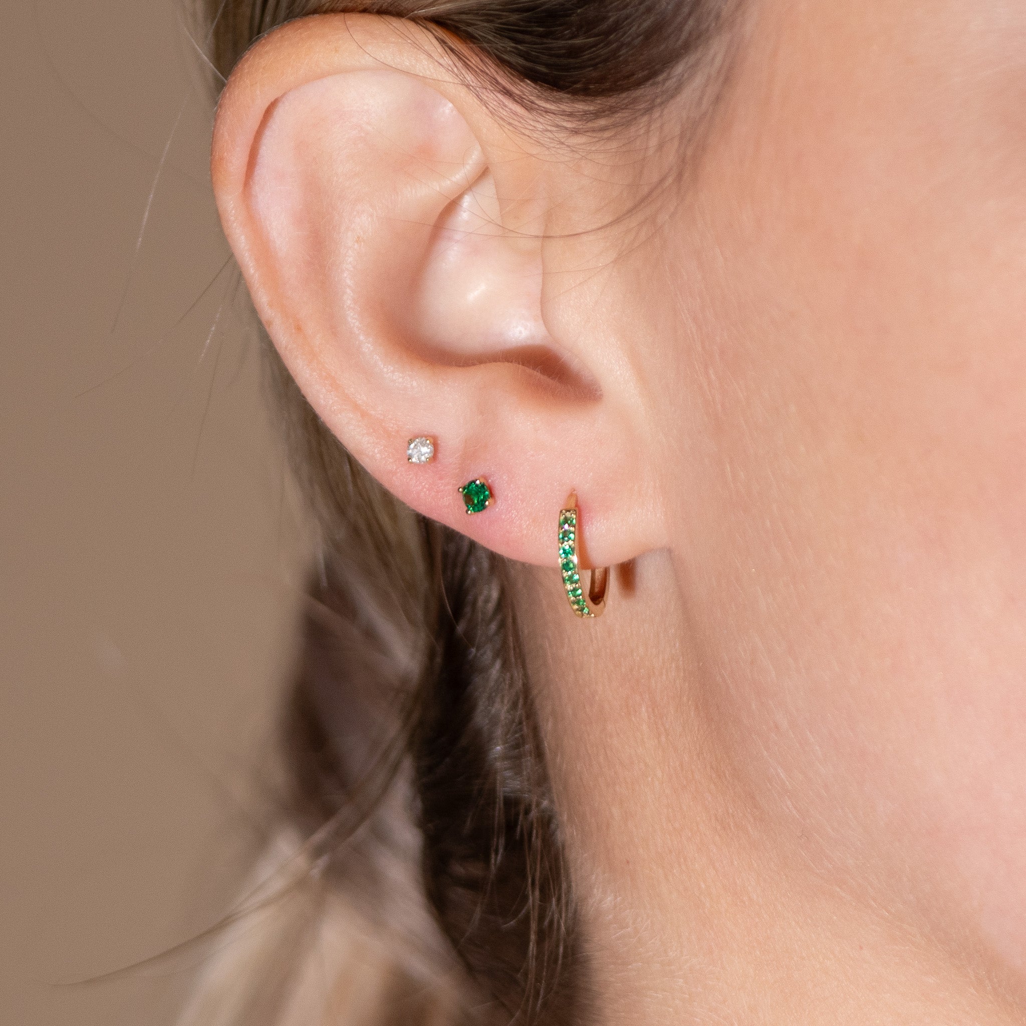 Yellow Gold Emerald Cartilage Hoop - Image 4