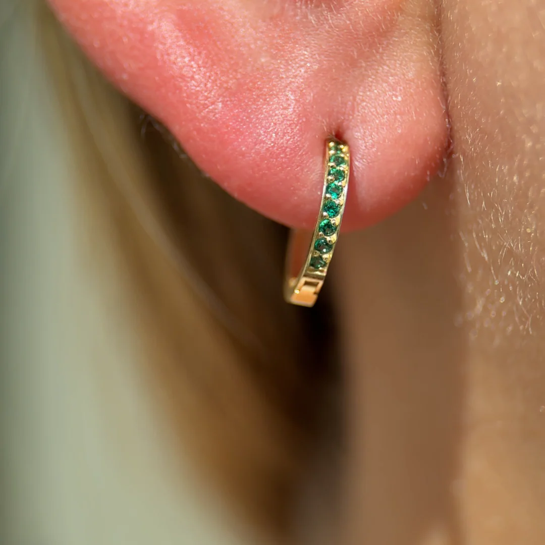 Yellow Gold Emerald Cartilage Hoop - Image 5