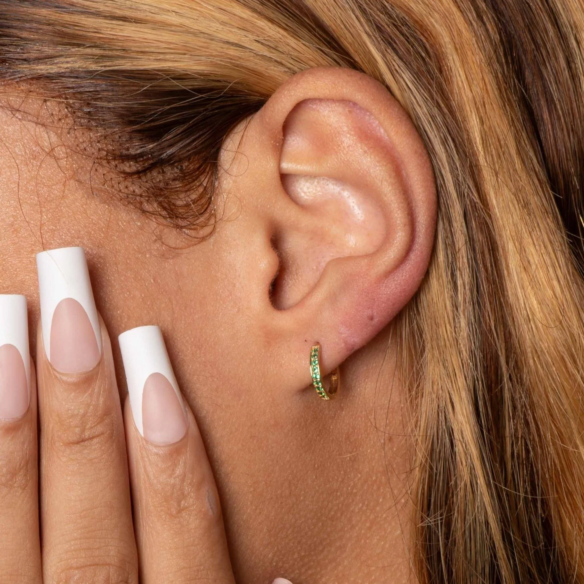 Yellow Gold Emerald Cartilage Hoop - Image 6