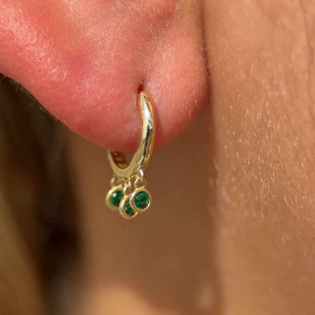 Yellow Gold Emerald Charm Hoop - Image 2