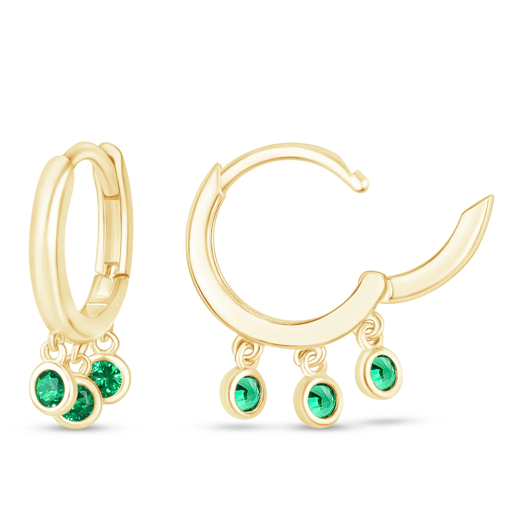 Yellow Gold Emerald Charm Hoop - Image 8