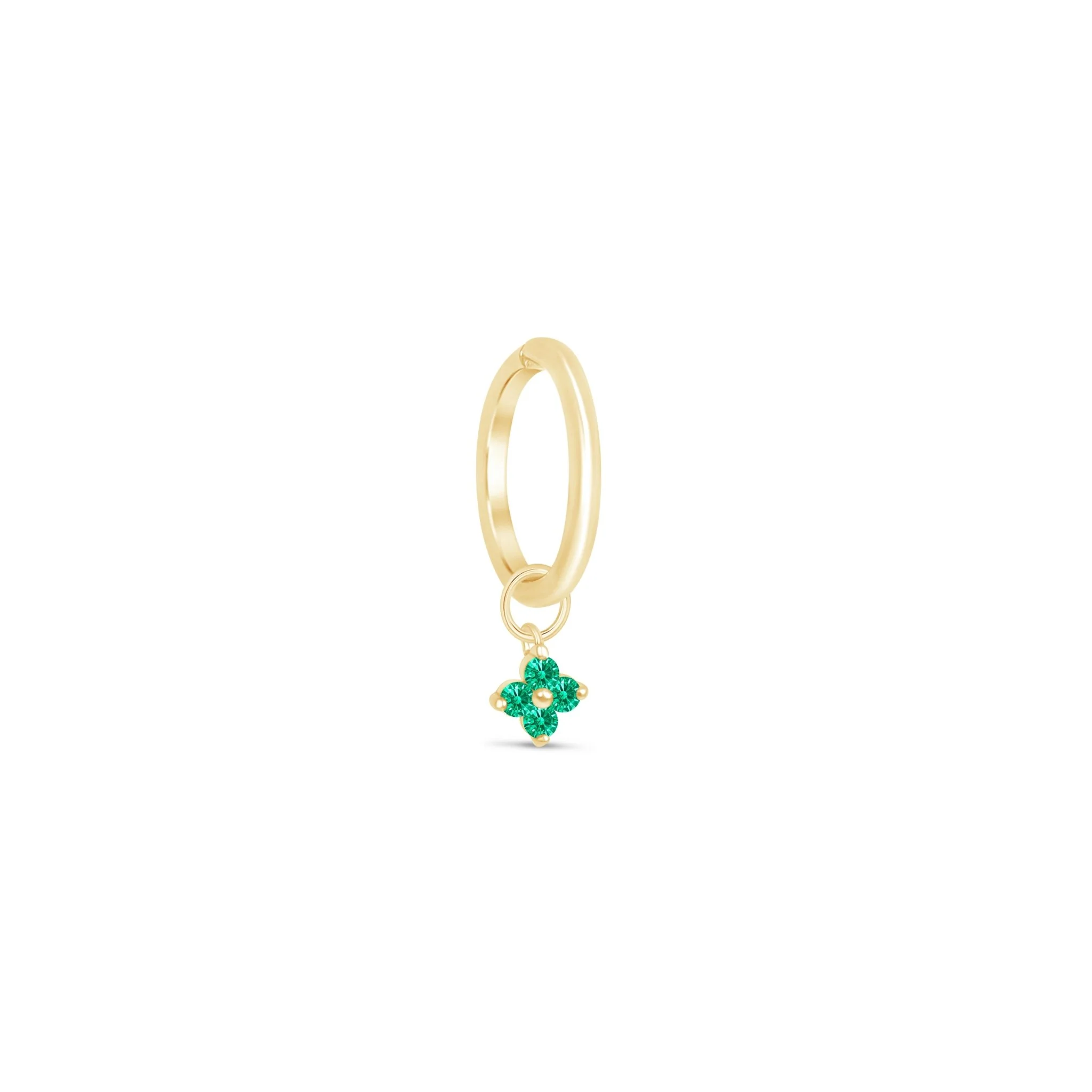 Yellow Gold Emerald Clover Charm Hoop