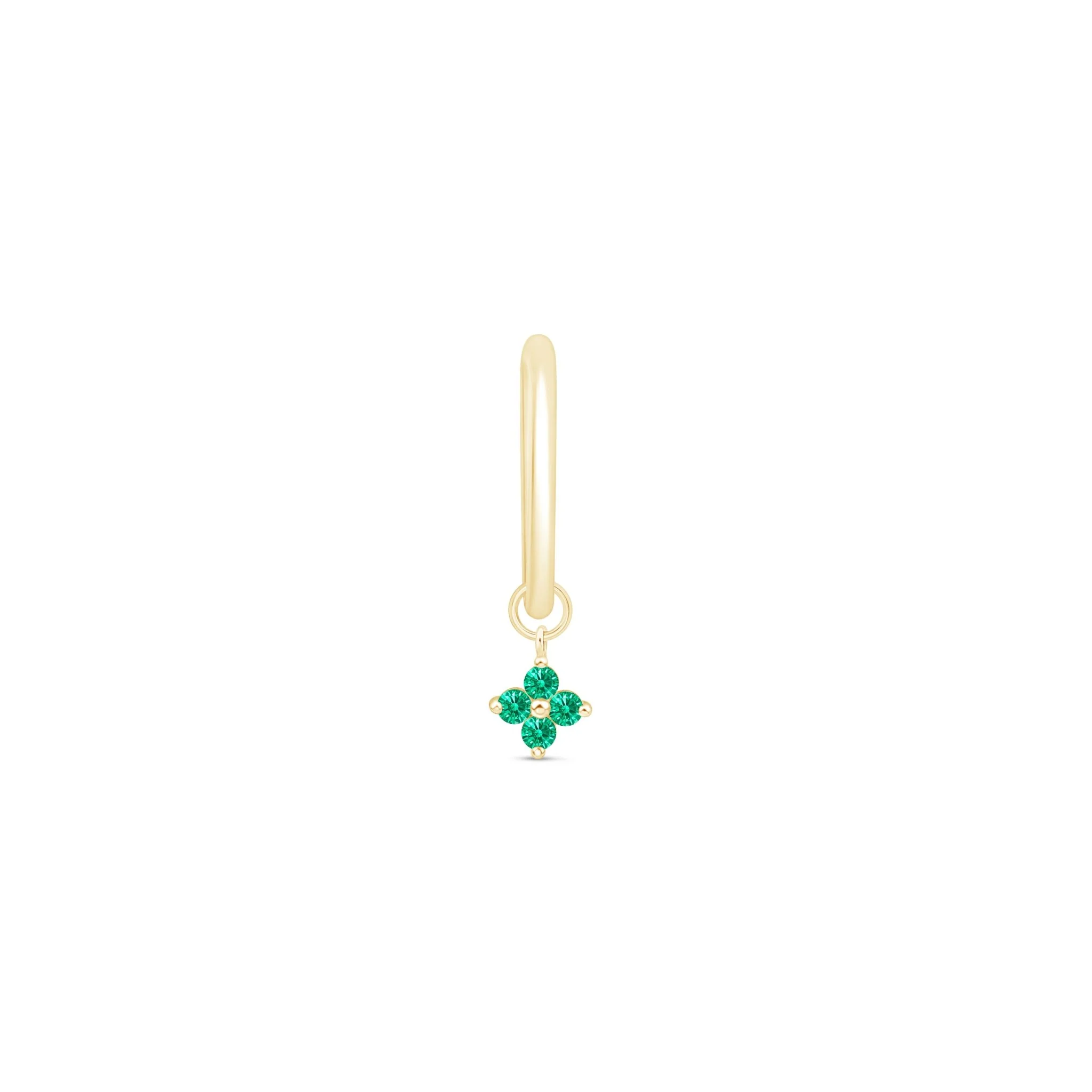 Yellow Gold Emerald Clover Charm Hoop - Image 7