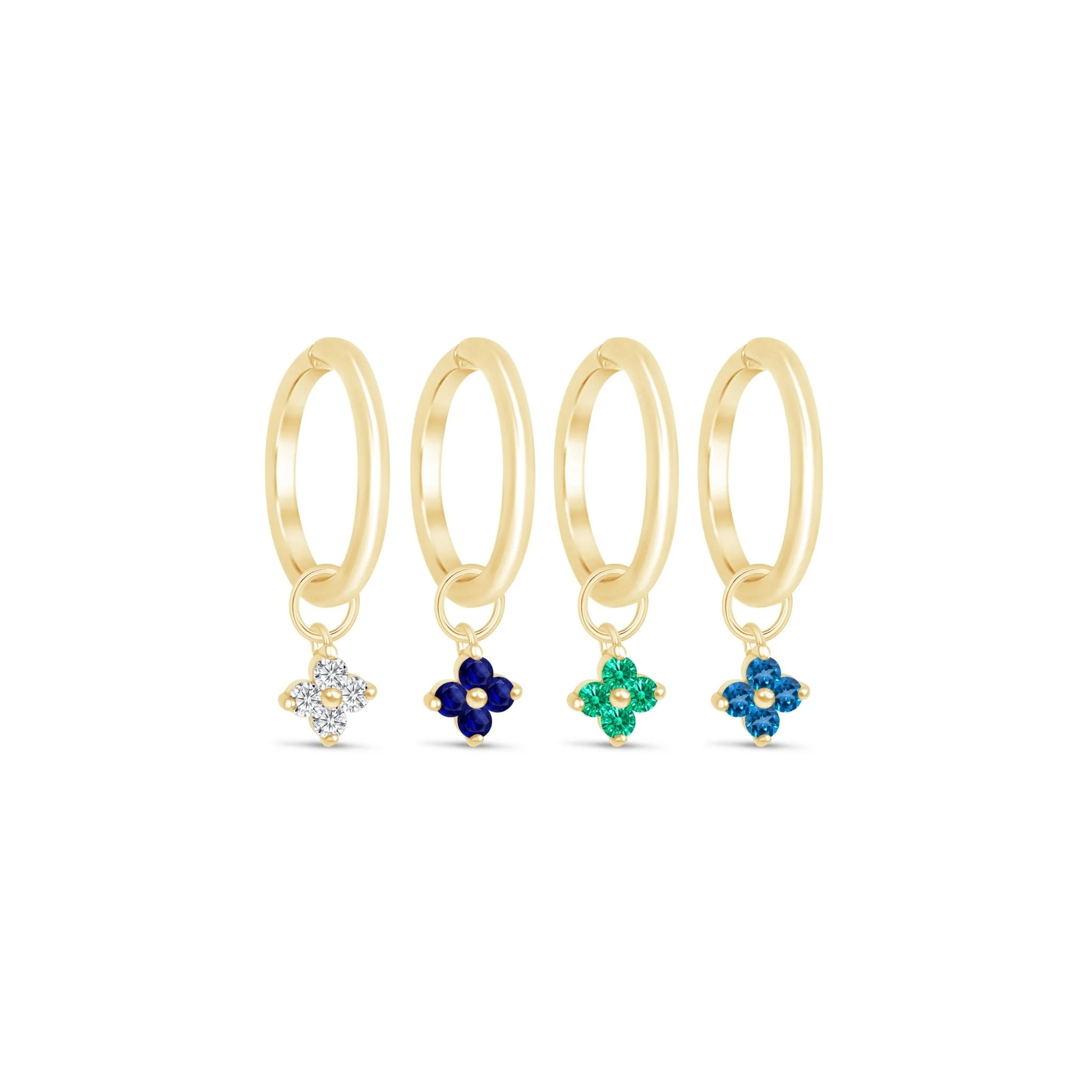 Yellow Gold Emerald Clover Charm Hoop - Image 8