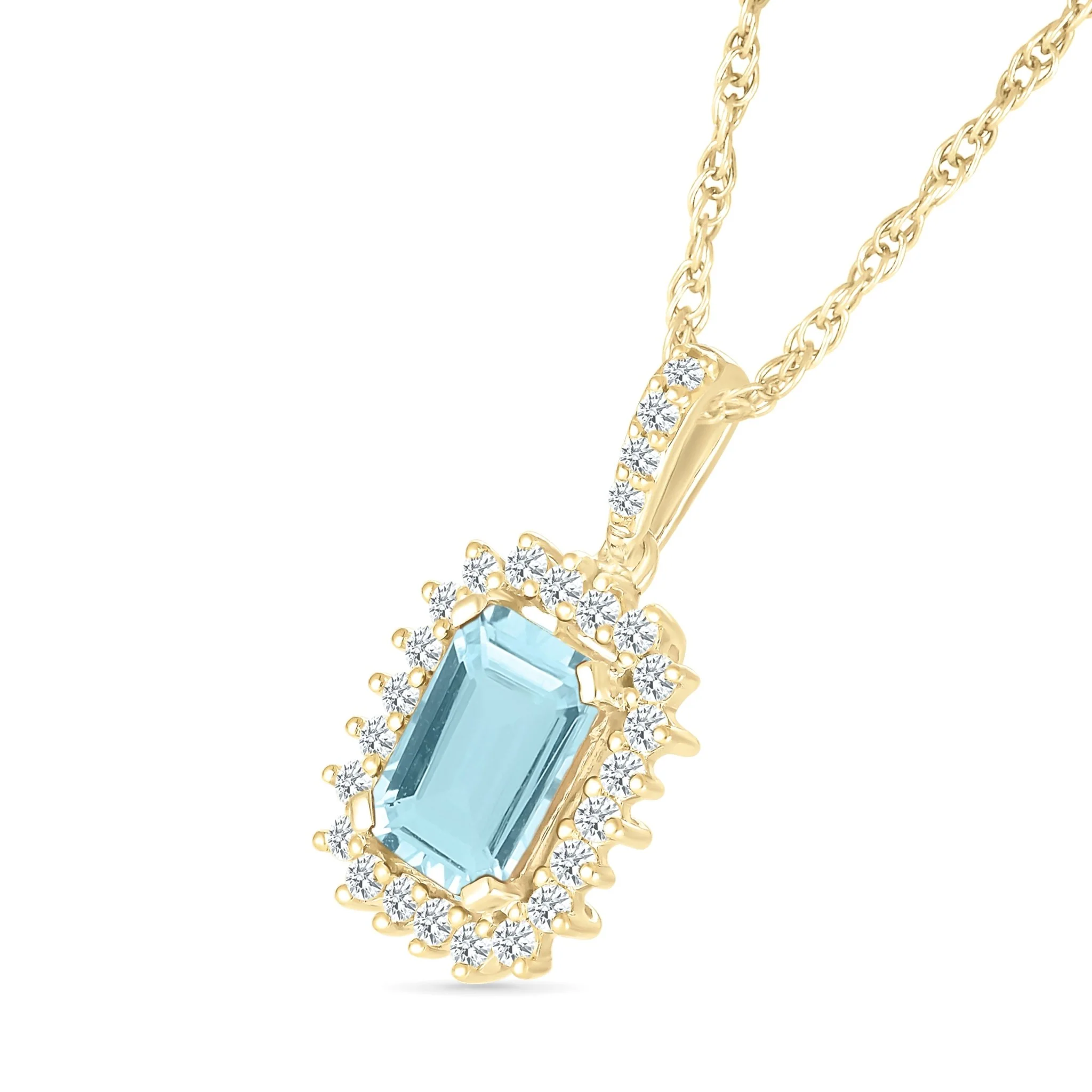 Solid 10K Yellow Gold Aquamarine Sapphire Halo Pendant - Image 5