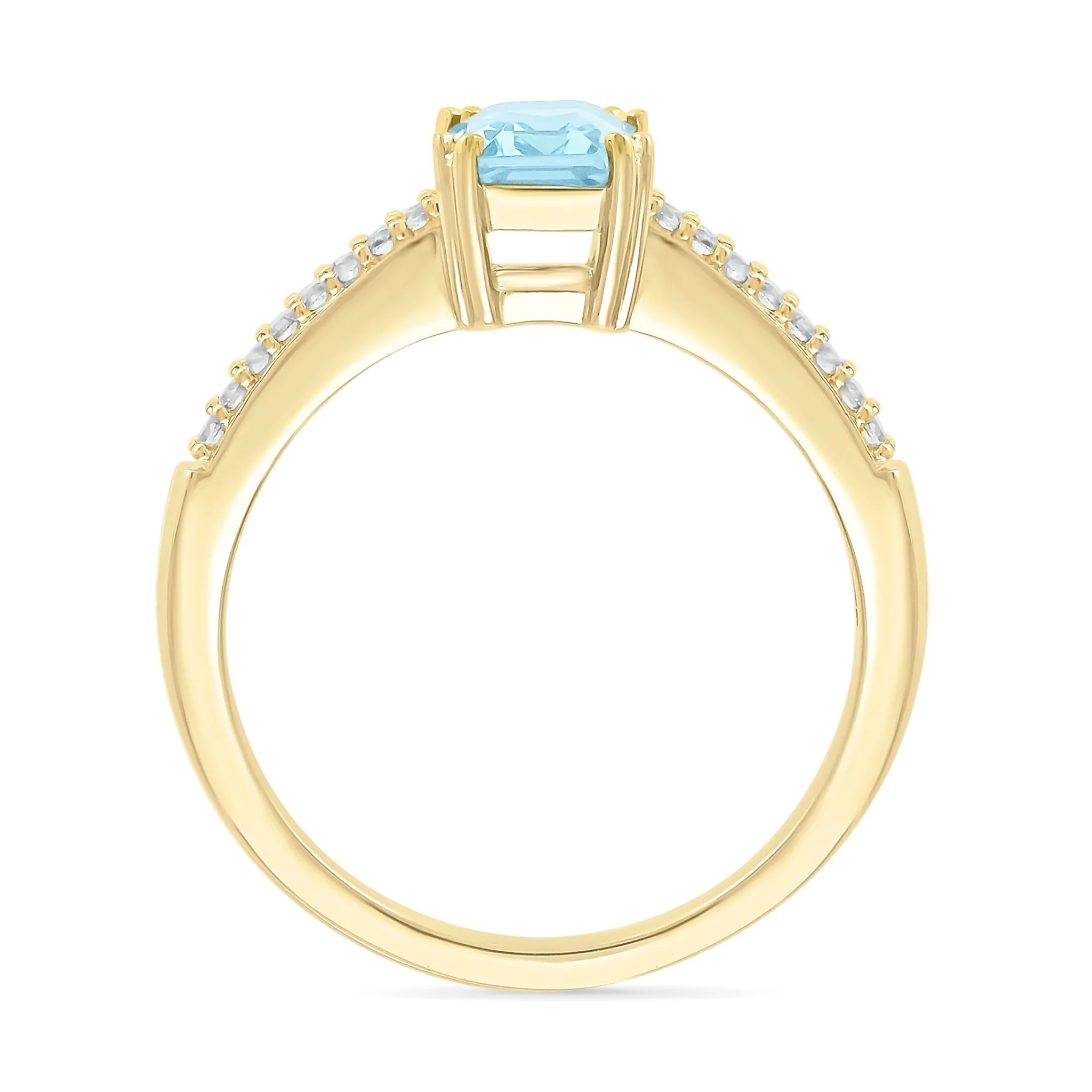 Aquamarine Solitaire Ring on White Sapphire Band in Solid 10k Yellow Gold - Image 2