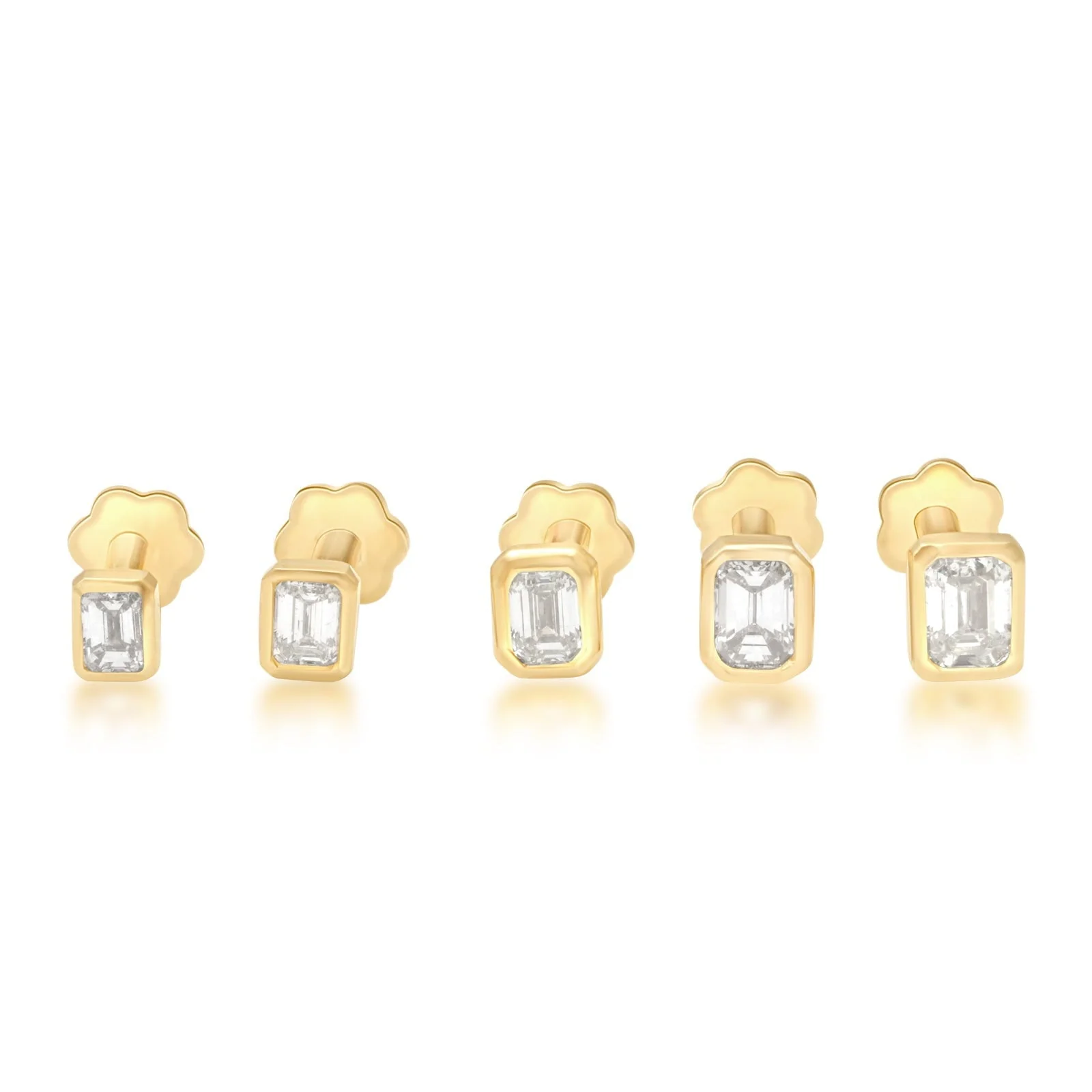 Yellow Gold Emerald Cut Diamond Flat Back Earring - Image 2