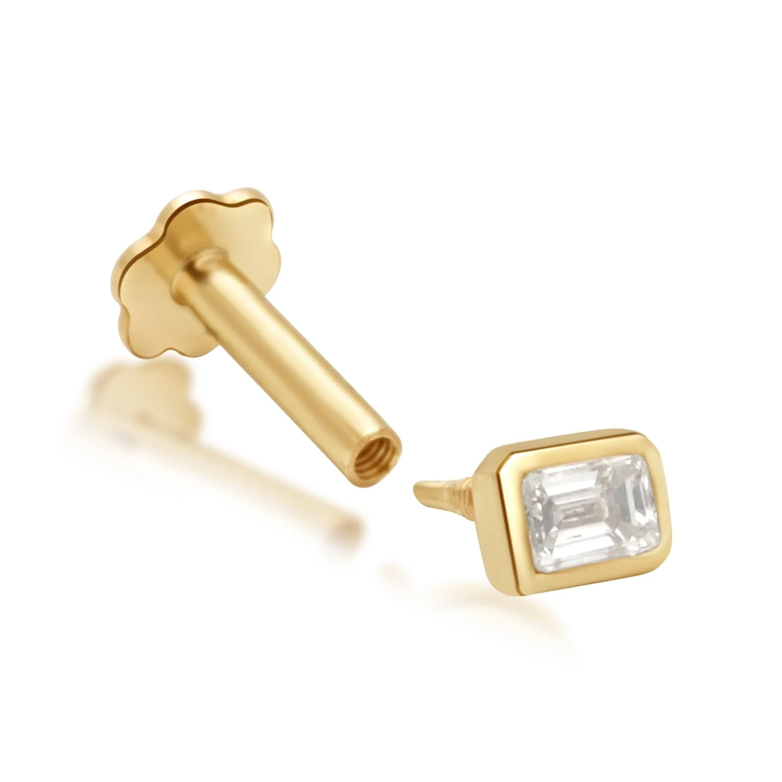Yellow Gold Emerald Cut Diamond Flat Back Earring - Image 4