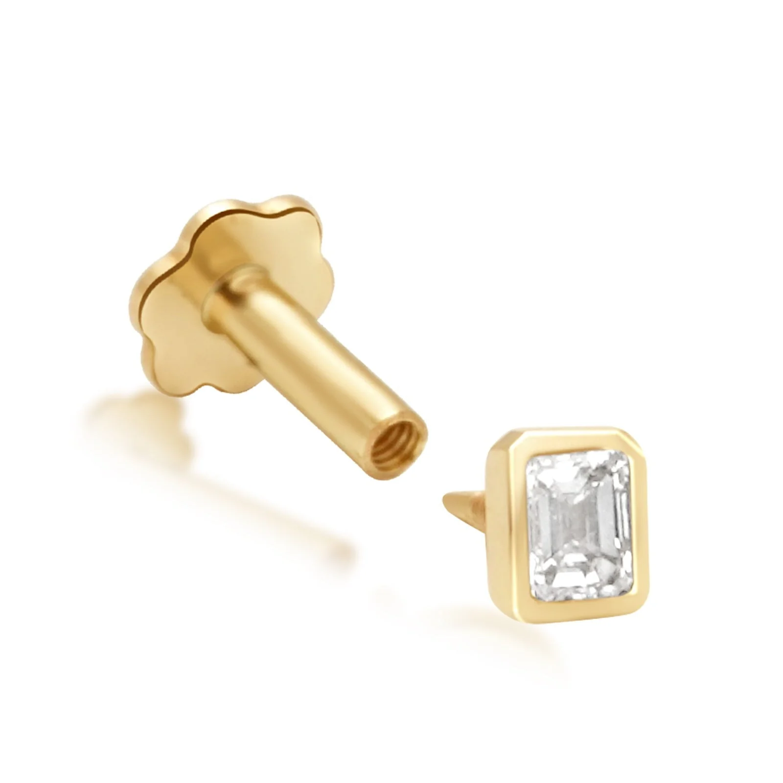 Yellow Gold Emerald Cut Diamond Flat Back Earring - Image 6