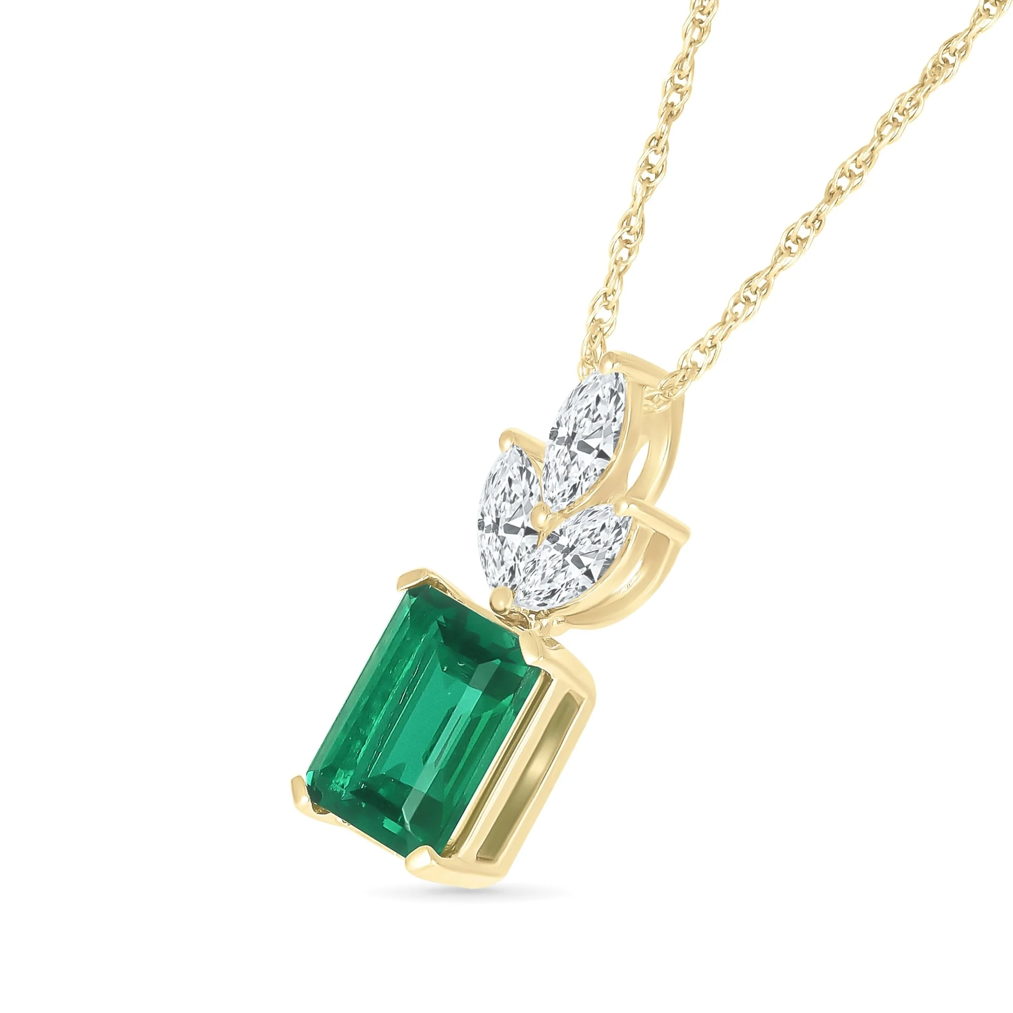 Yellow Gold Emerald Crown Pendant Necklace - Image 3