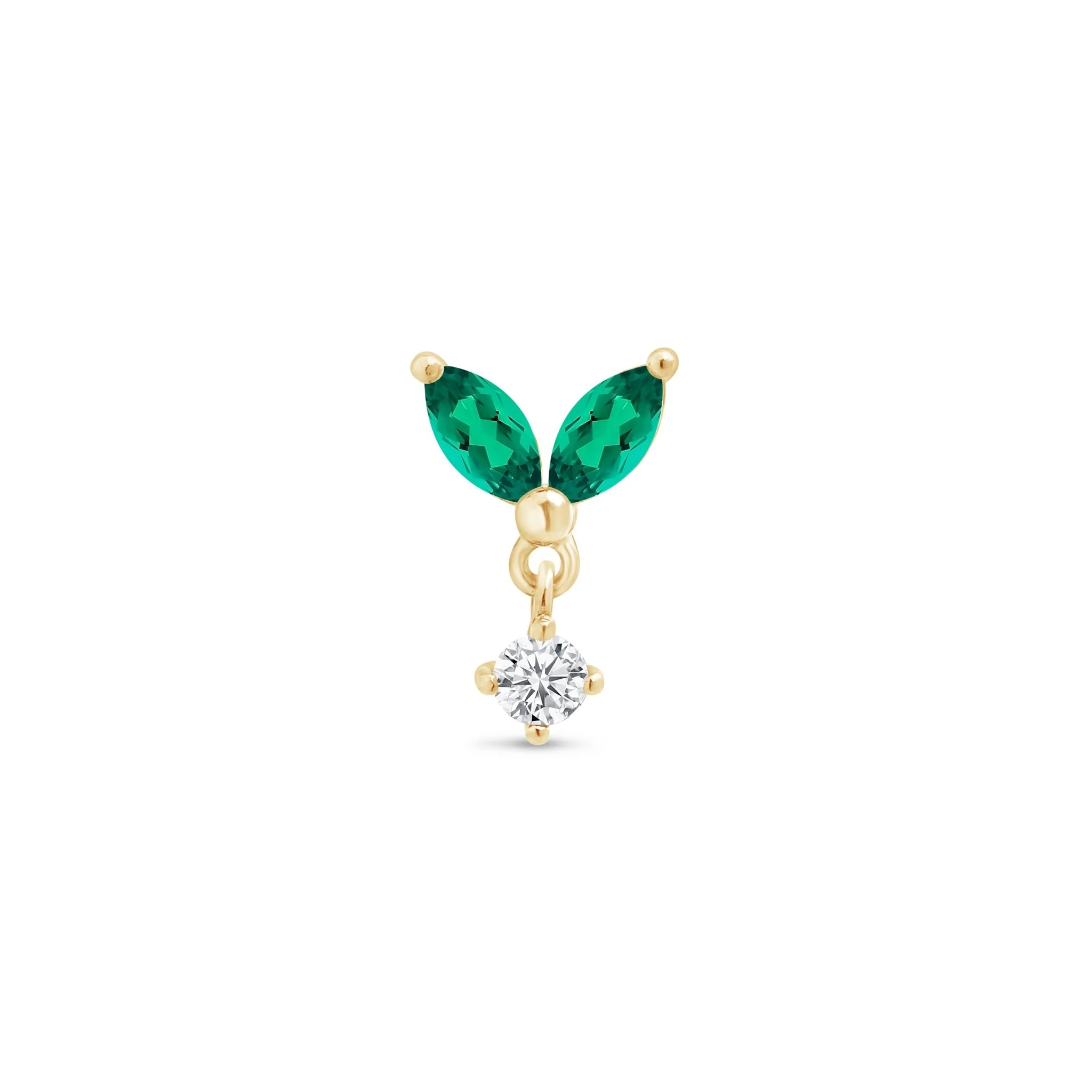 Yellow Gold Emerald Double Marquise Drop Earring