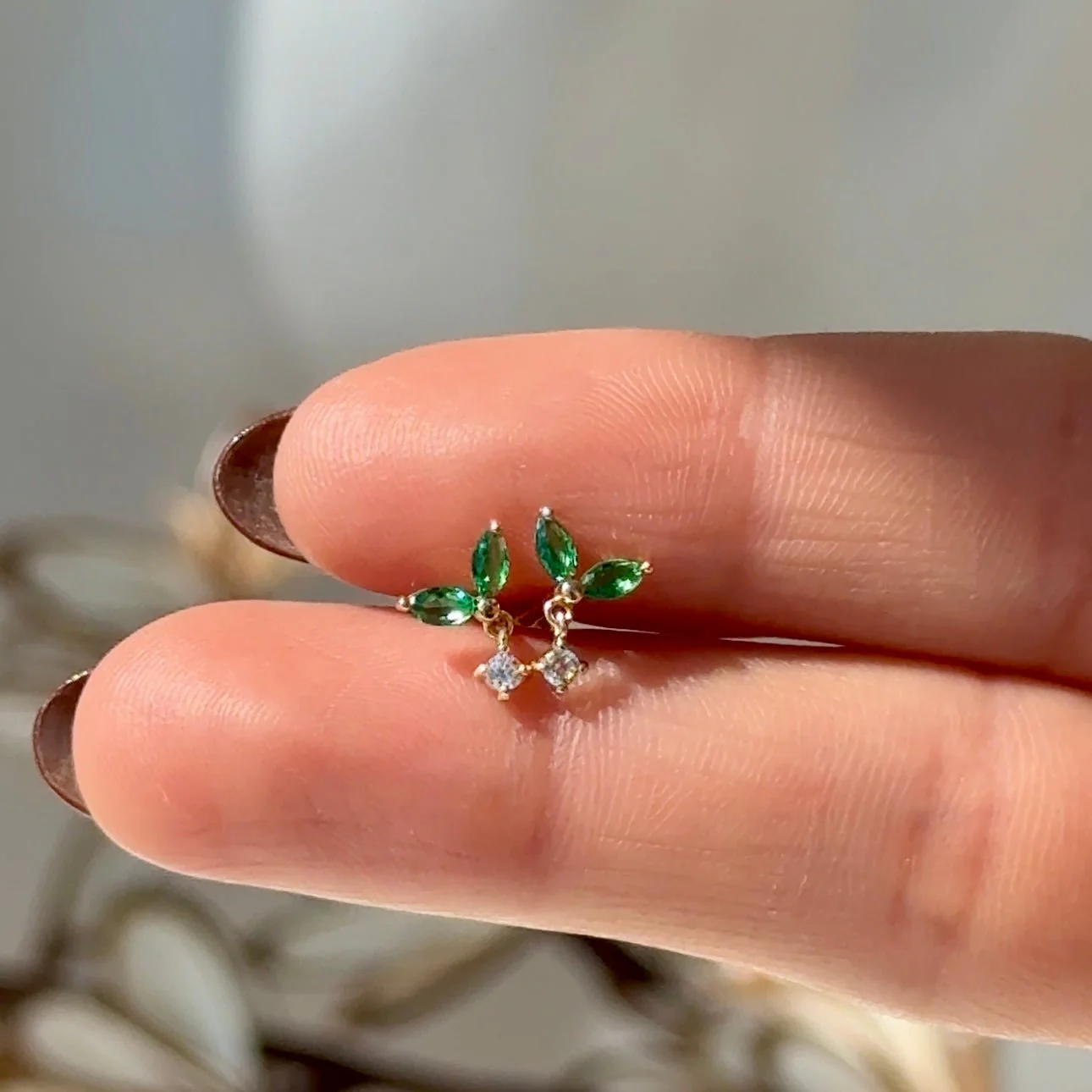 Yellow Gold Emerald Double Marquise Drop Earring - Image 4