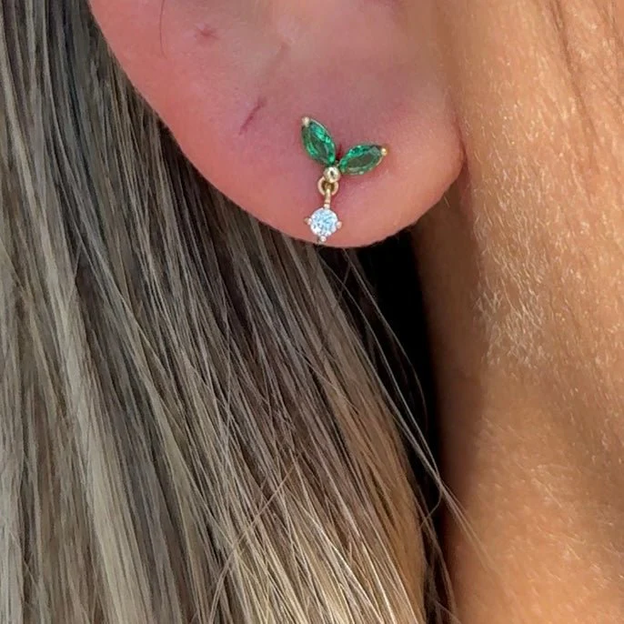Yellow Gold Emerald Double Marquise Drop Earring - Image 5