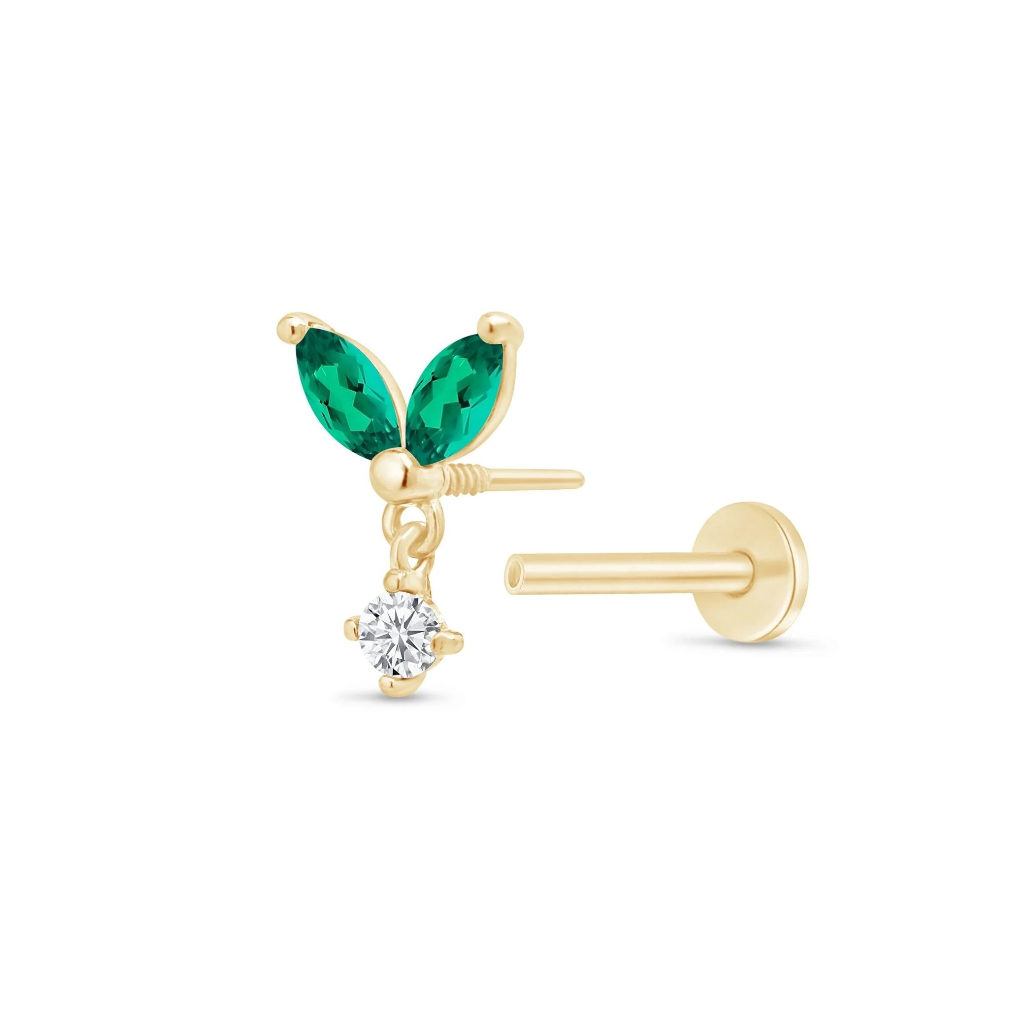 Yellow Gold Emerald Double Marquise Drop Earring - Image 7
