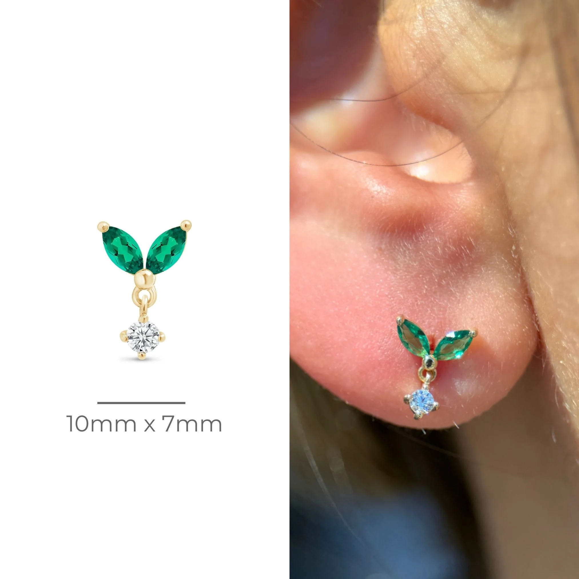 Yellow Gold Emerald Double Marquise Drop Earring - Image 8
