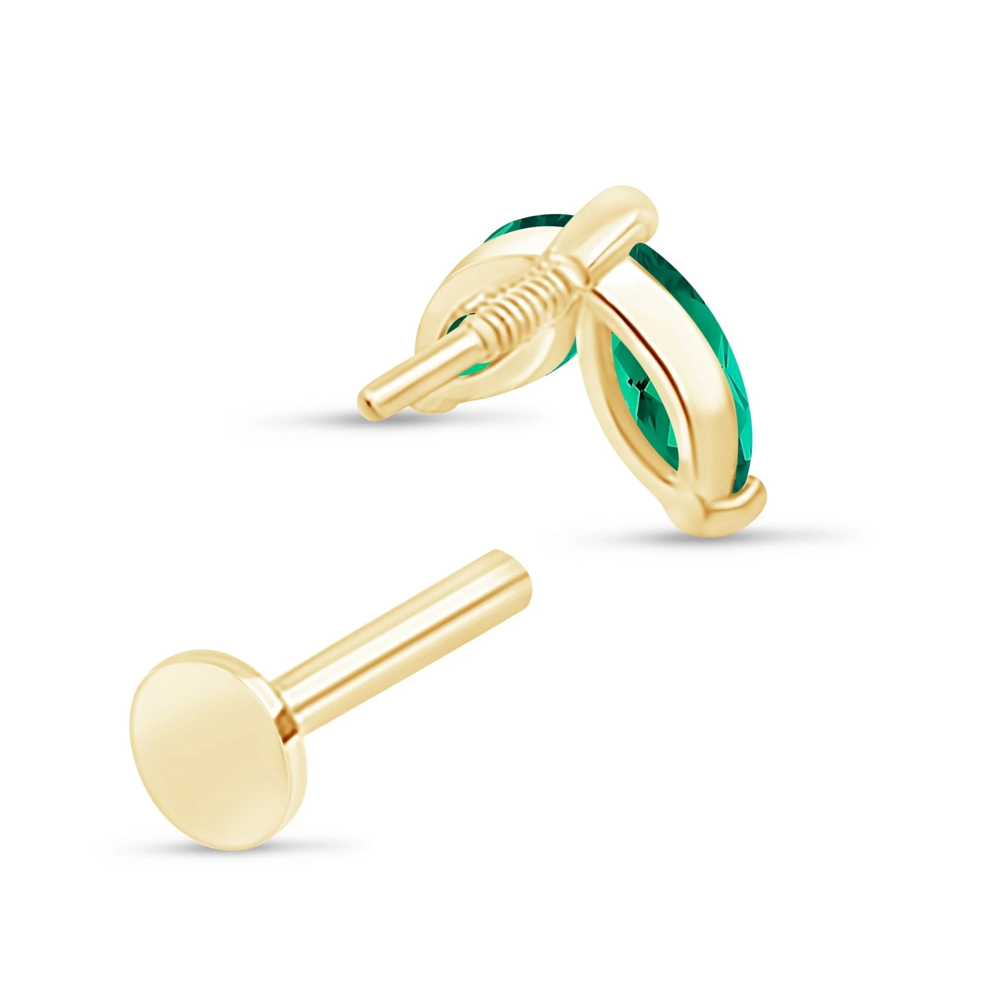 Yellow Gold Emerald Double Marquise Flat Back Earring - Image 10