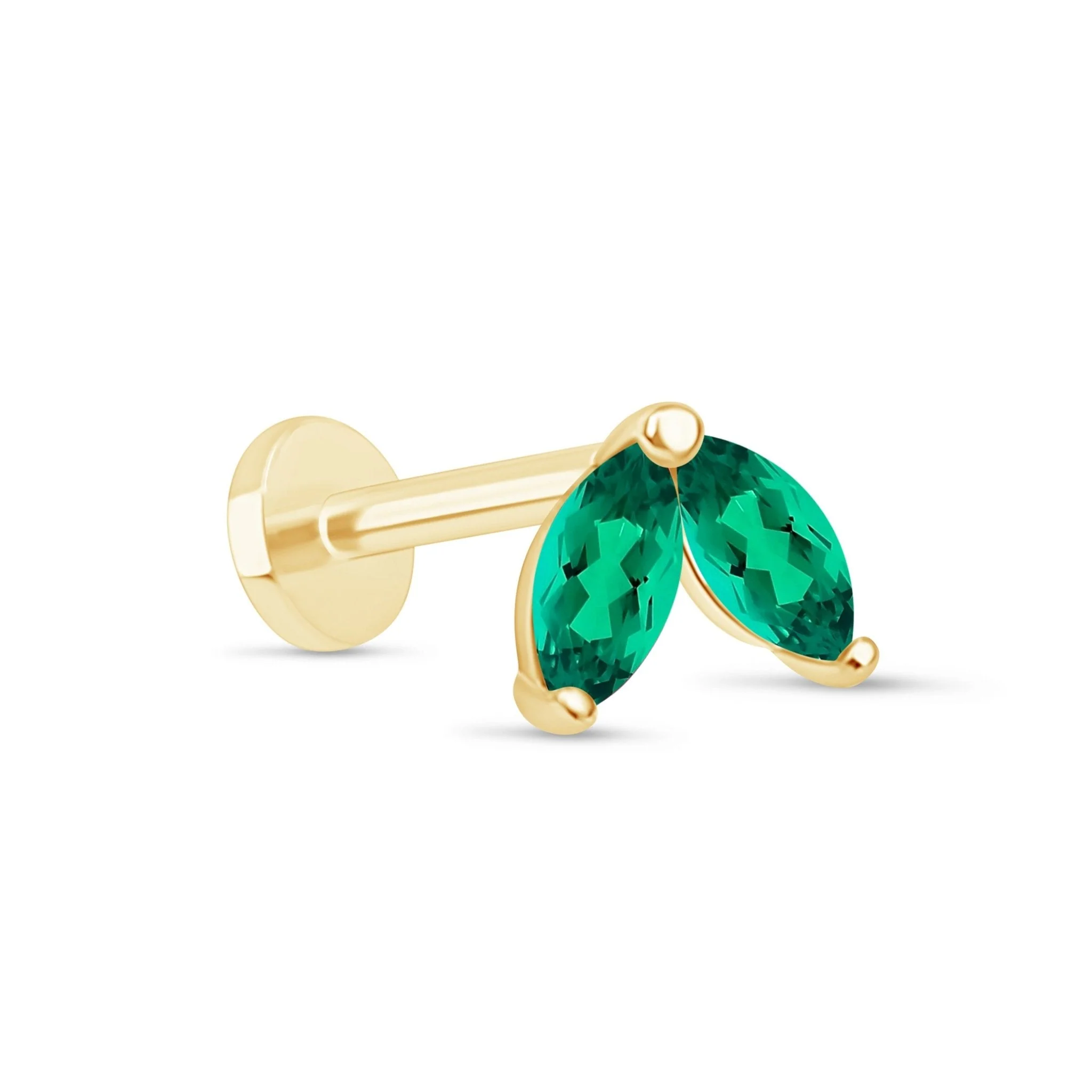 Yellow Gold Emerald Double Marquise Flat Back Earring - Image 9