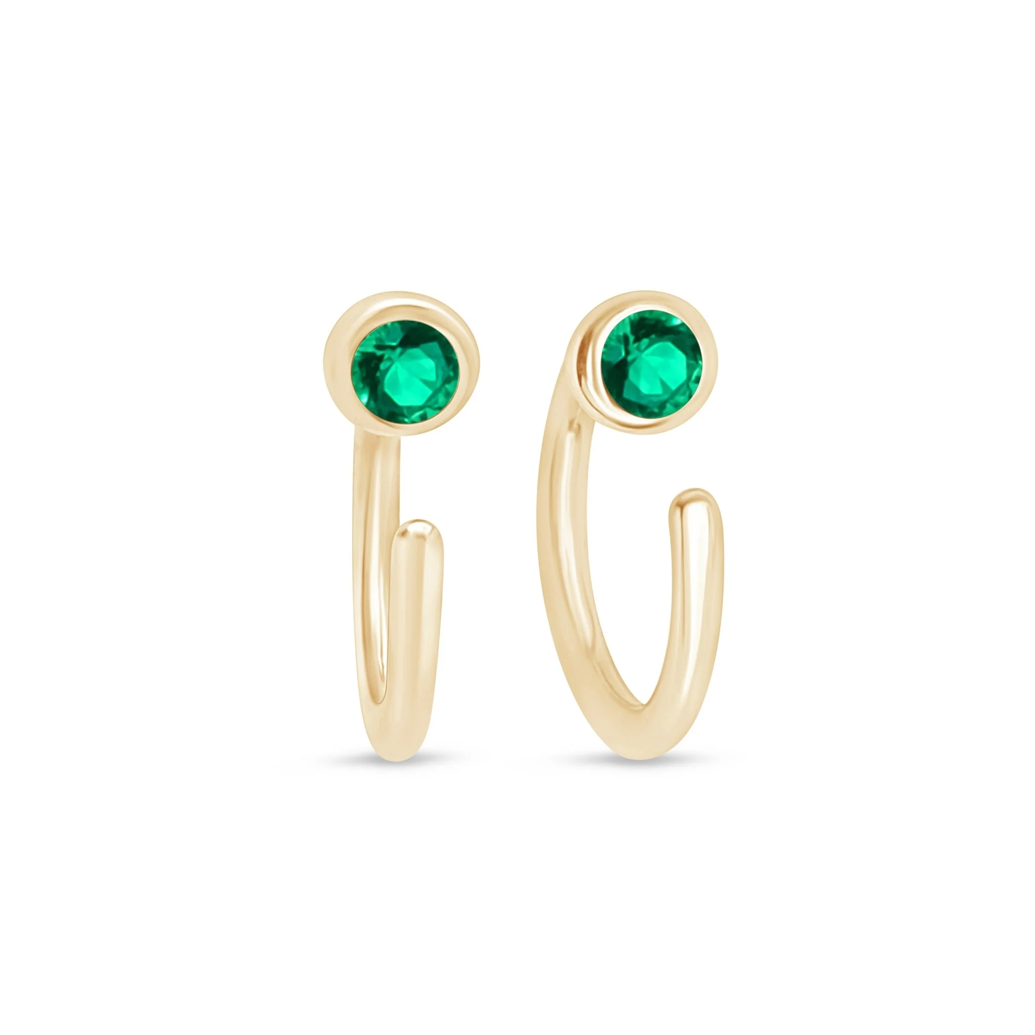 Yellow Gold Emerald Open Cuff Hoop - Image 11