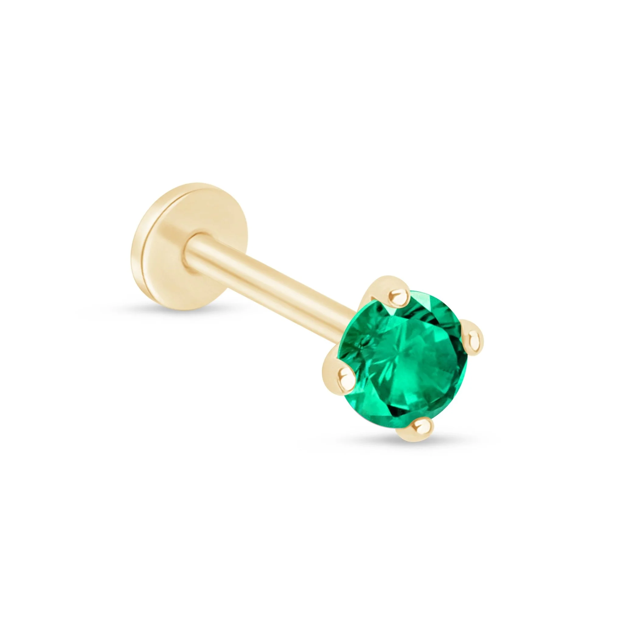 Yellow Gold Emerald Flat Back Threaded Stud Earring