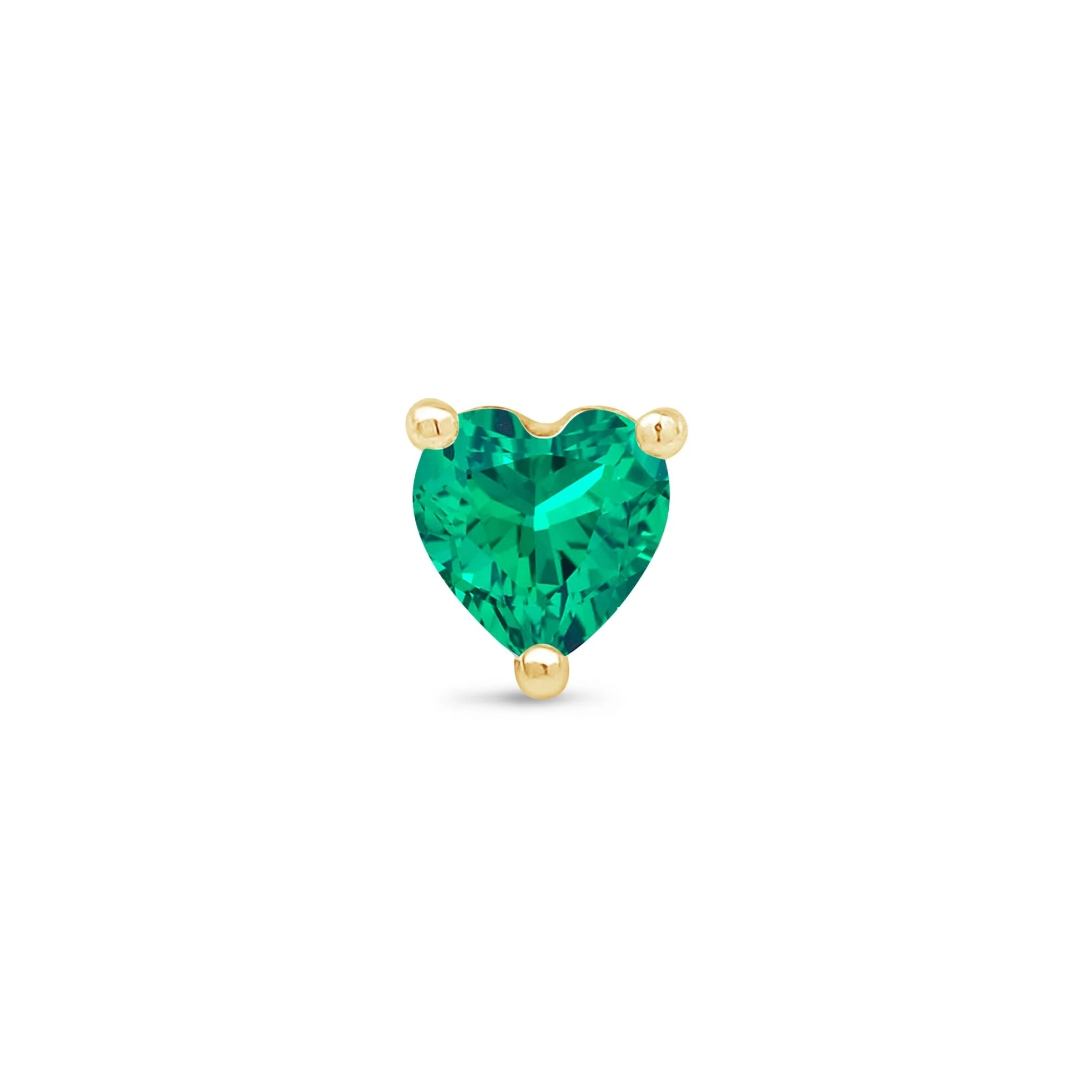 Yellow Gold Heart Flat Back Emerald Stud Earring