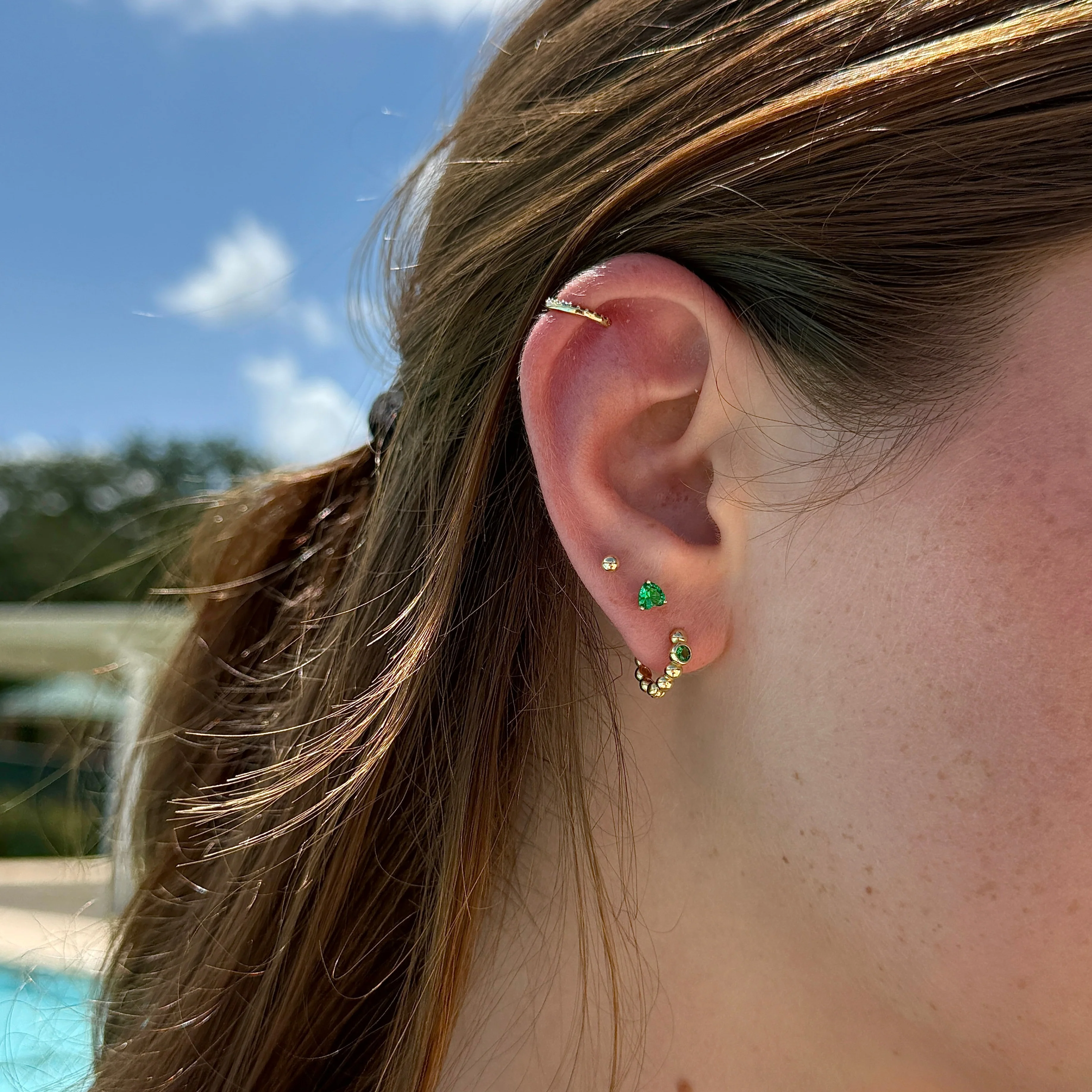 Yellow Gold Ball Flat Back Threaded Stud Earring - Image 11