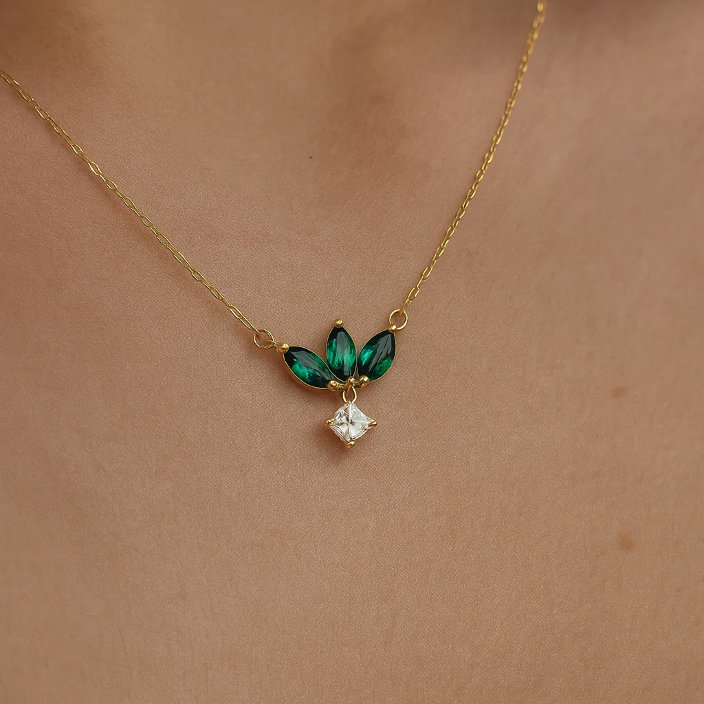 Yellow Gold Marquise Emerald Sapphire Pendant - Image 4