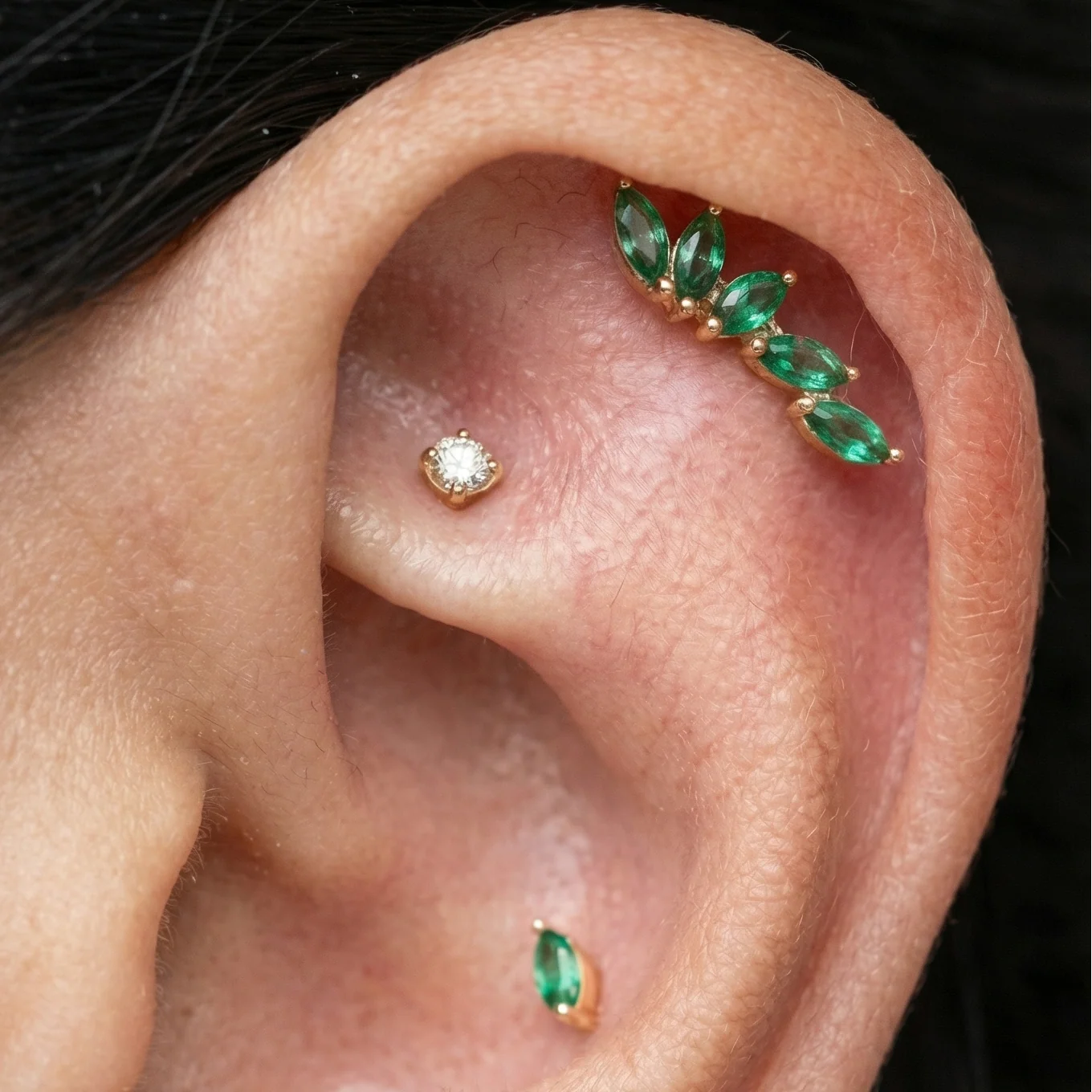 Yellow Gold Marquise Emerald Flat Back Ear Climber - Image 2