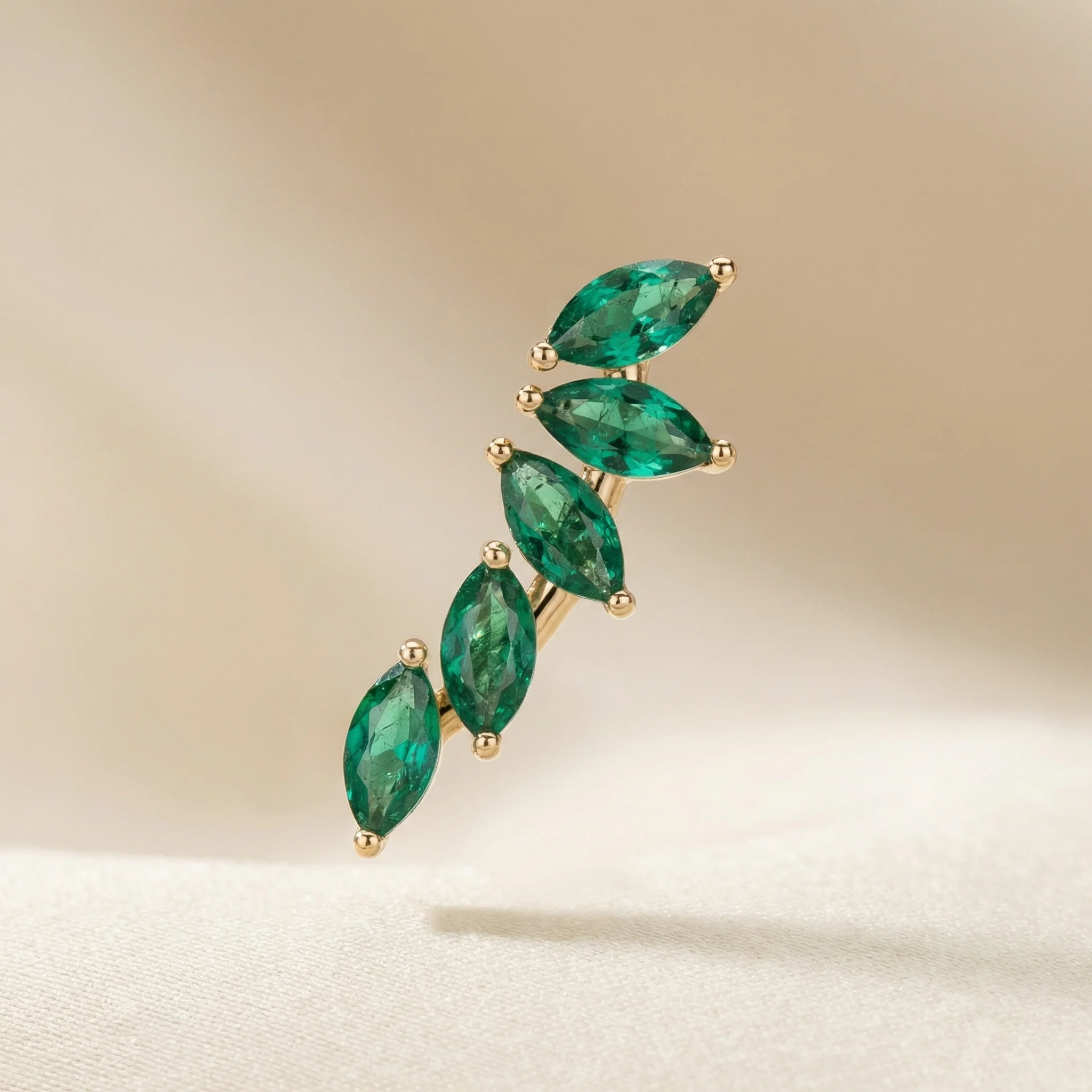 Yellow Gold Marquise Emerald Flat Back Ear Climber - Image 3