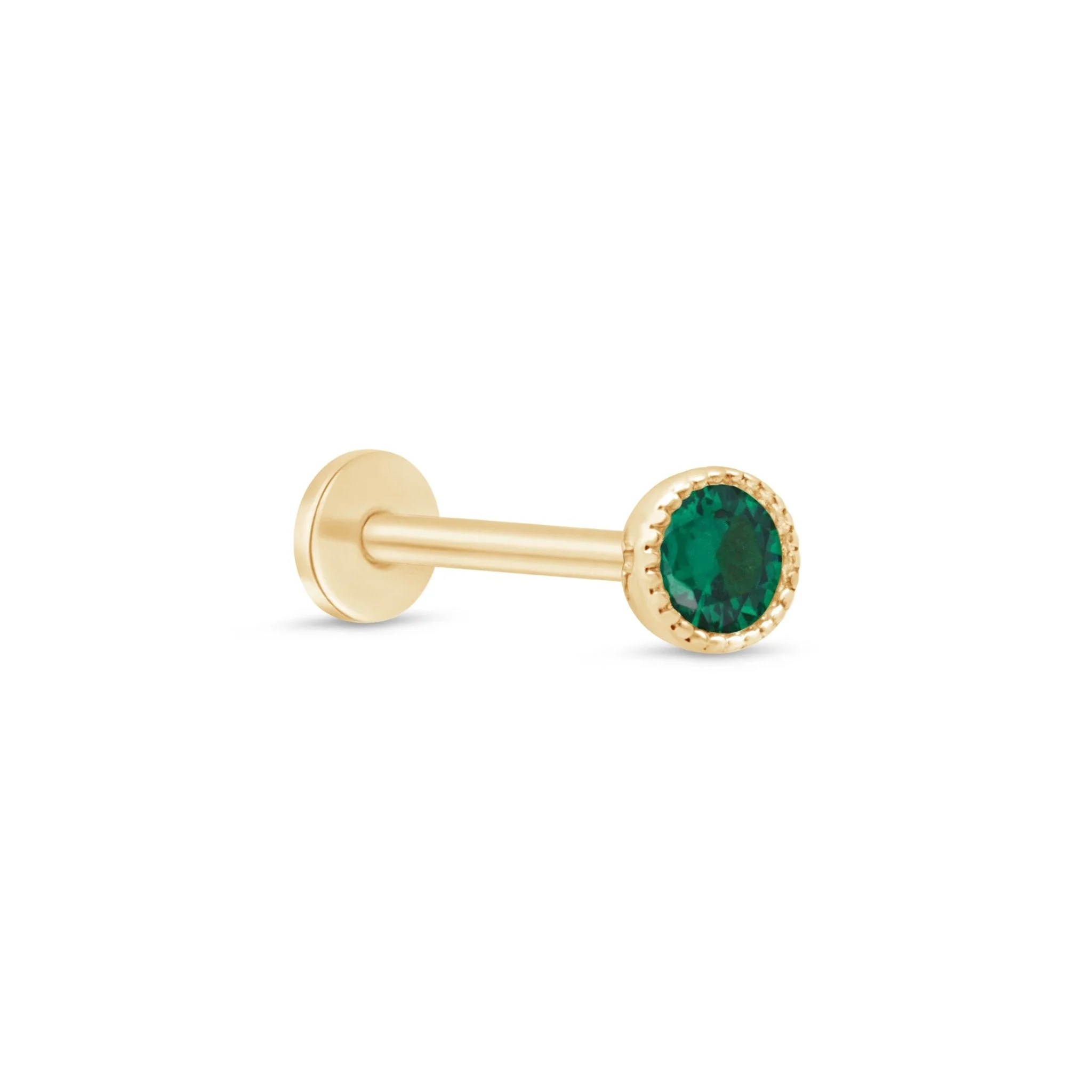 Yellow Gold Emerald Milgrain Set Flat Back Earring
