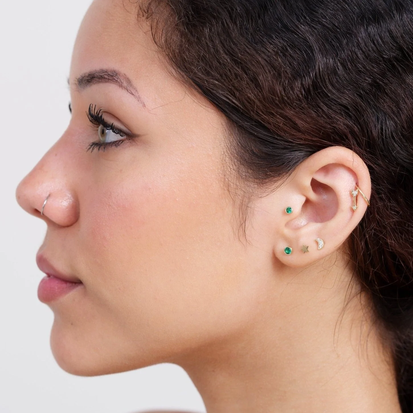 Yellow Gold Emerald Milgrain Set Flat Back Earring - Image 8