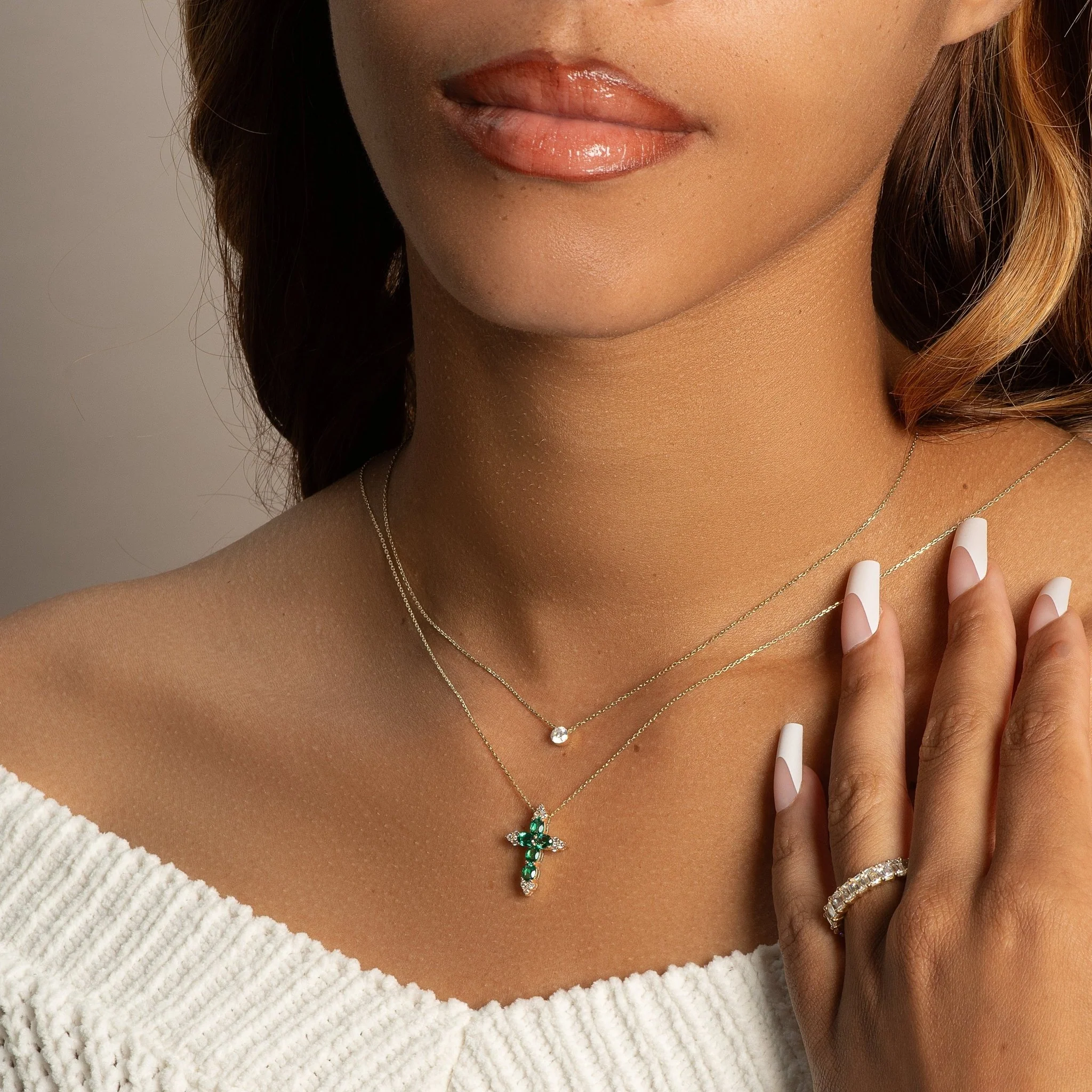Yellow Gold Emerald Sapphire Cross Pendant - Image 6