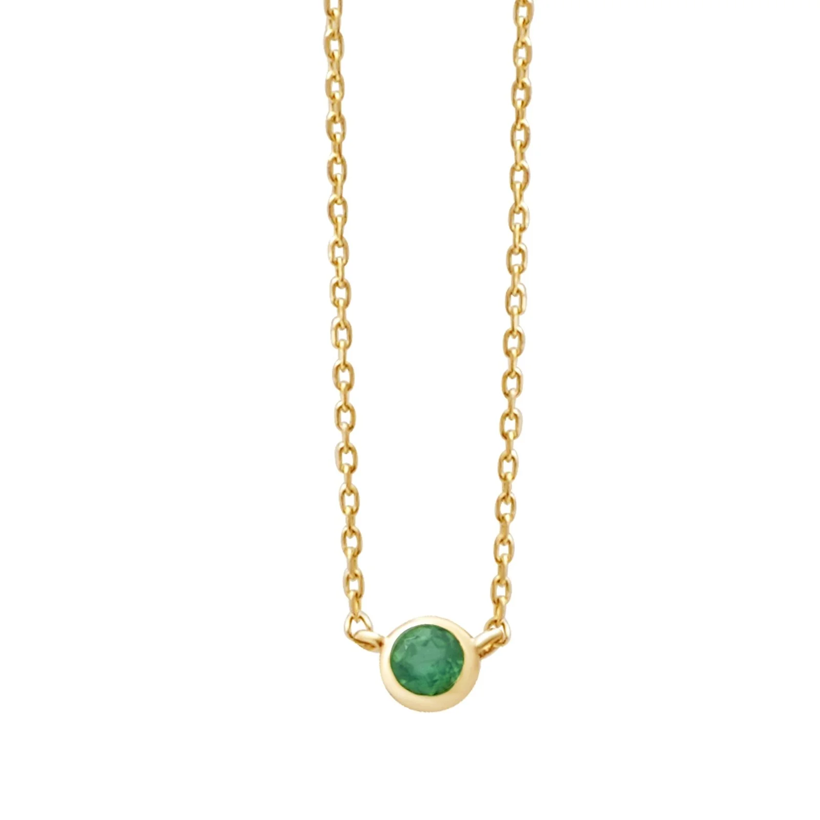 Yellow Gold Emerald Bezel Station Necklace