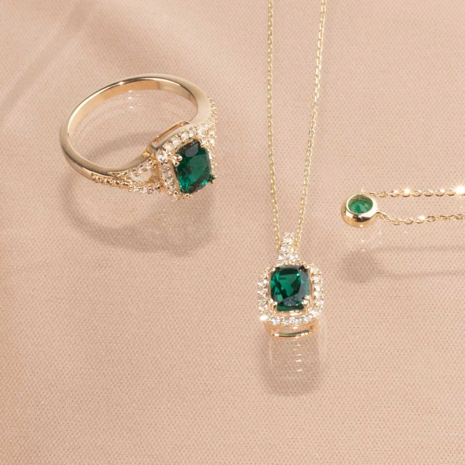 Yellow Gold Emerald Bezel Station Necklace - Image 10