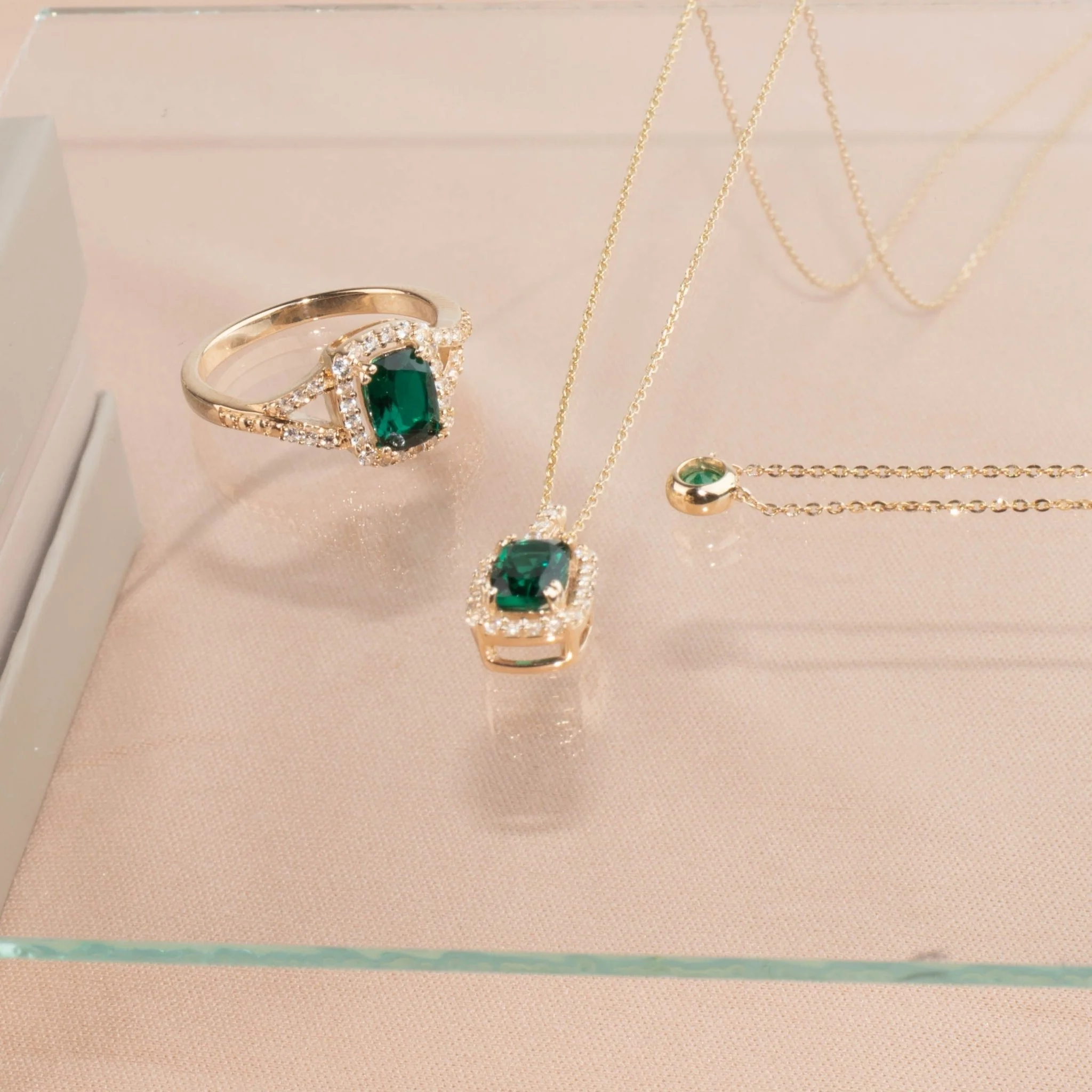 Yellow Gold Emerald Bezel Station Necklace - Image 12