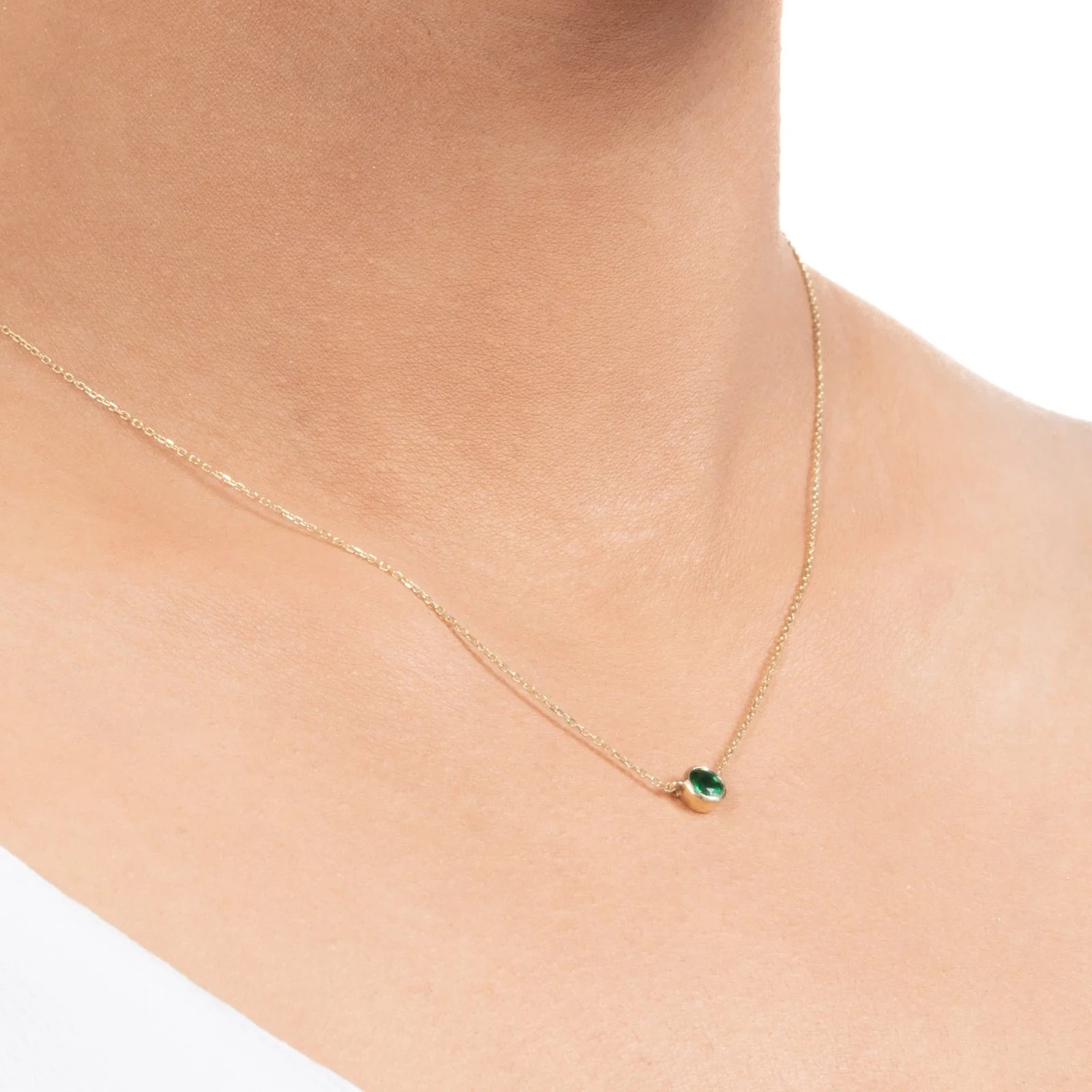 Yellow Gold Emerald Bezel Station Necklace - Image 4