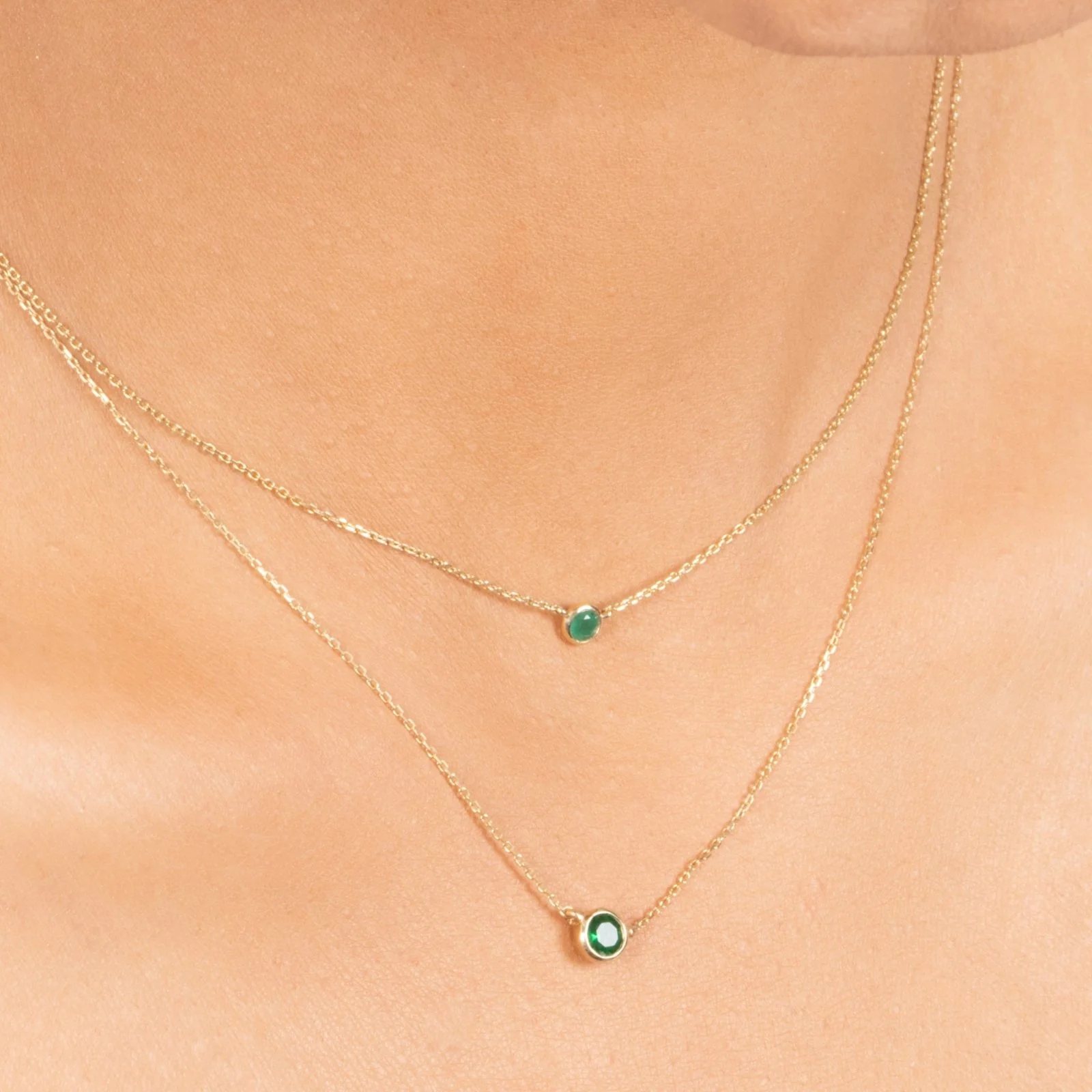 Yellow Gold Emerald Bezel Station Necklace - Image 5