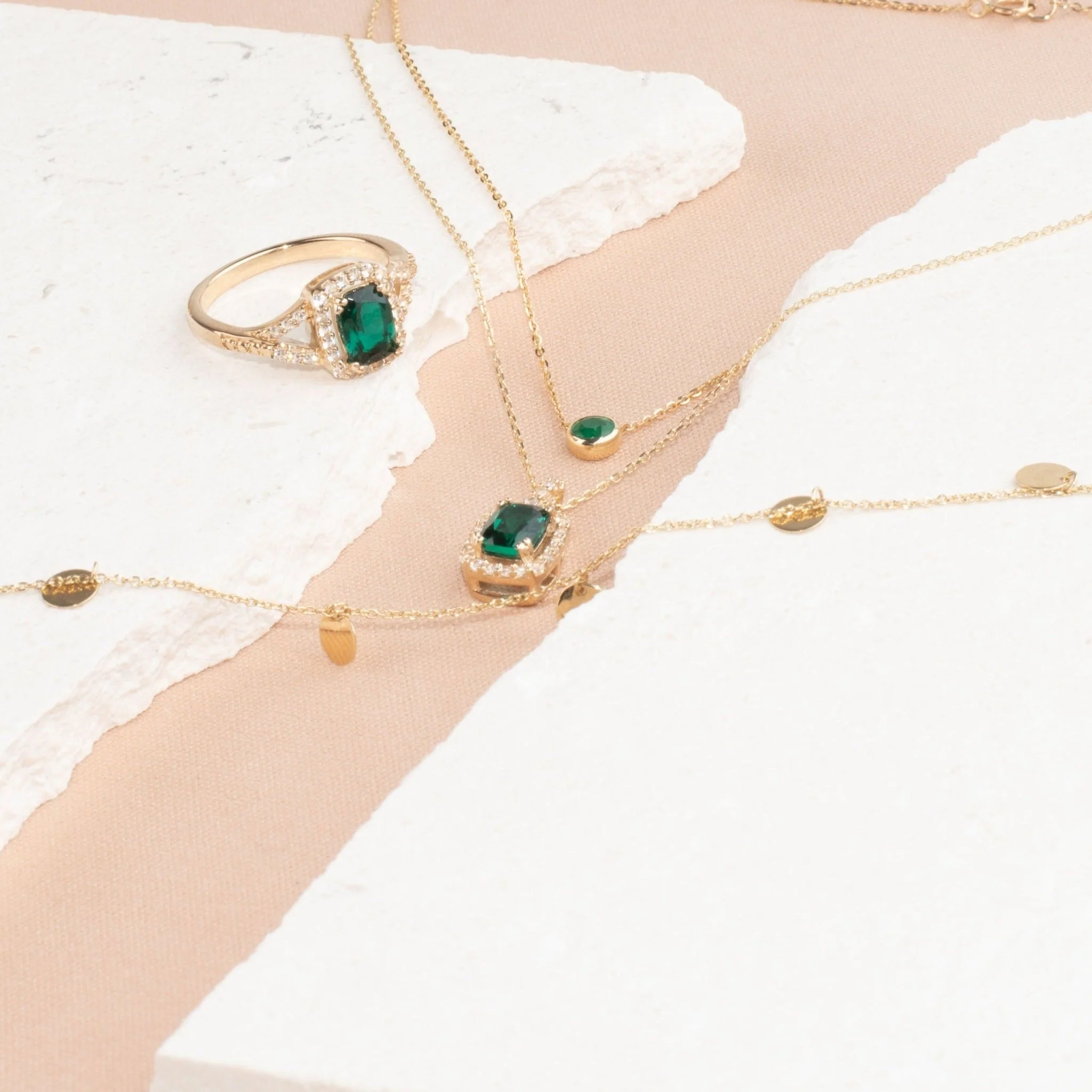 Yellow Gold Emerald Bezel Station Necklace - Image 6