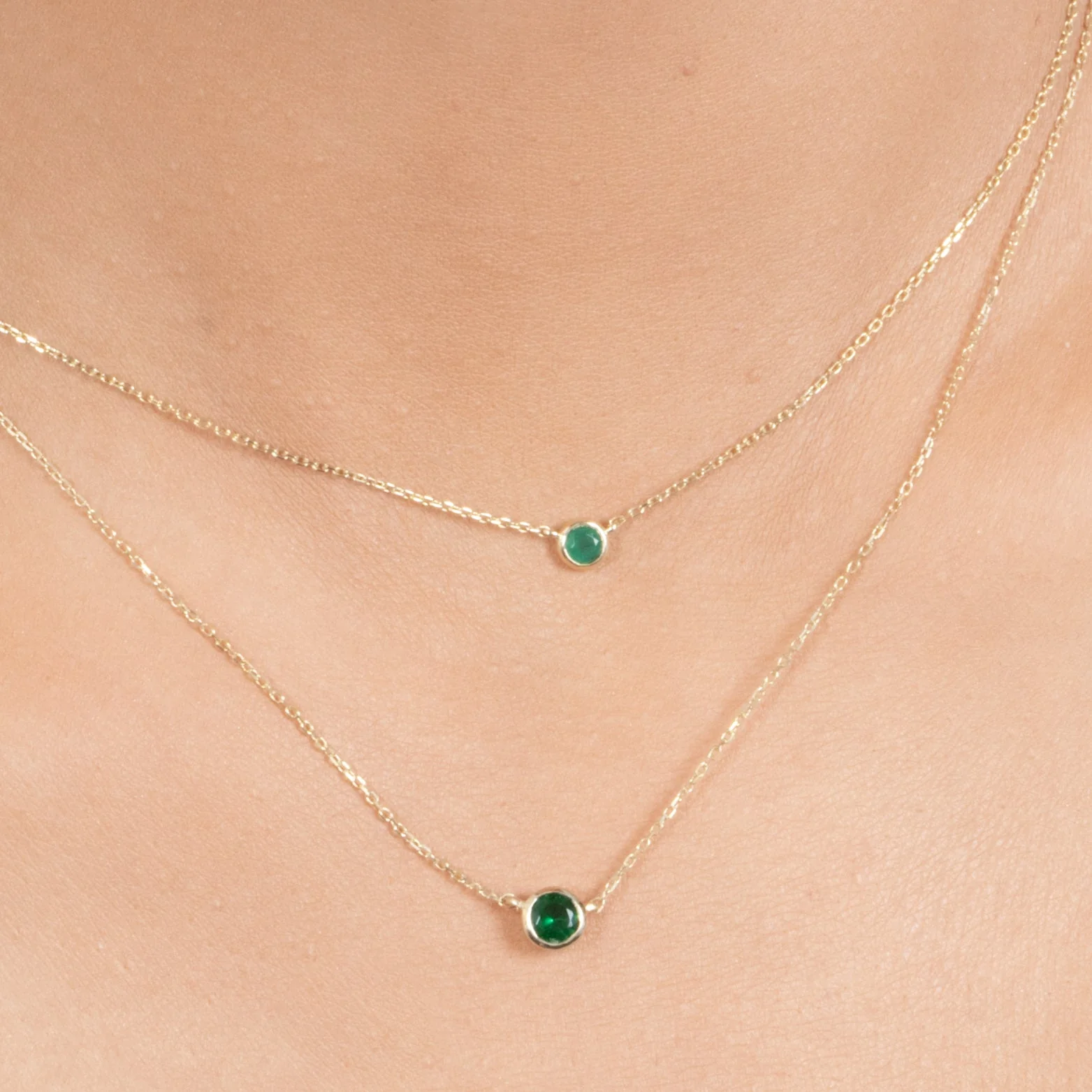 Yellow Gold Emerald Bezel Station Necklace - Image 8