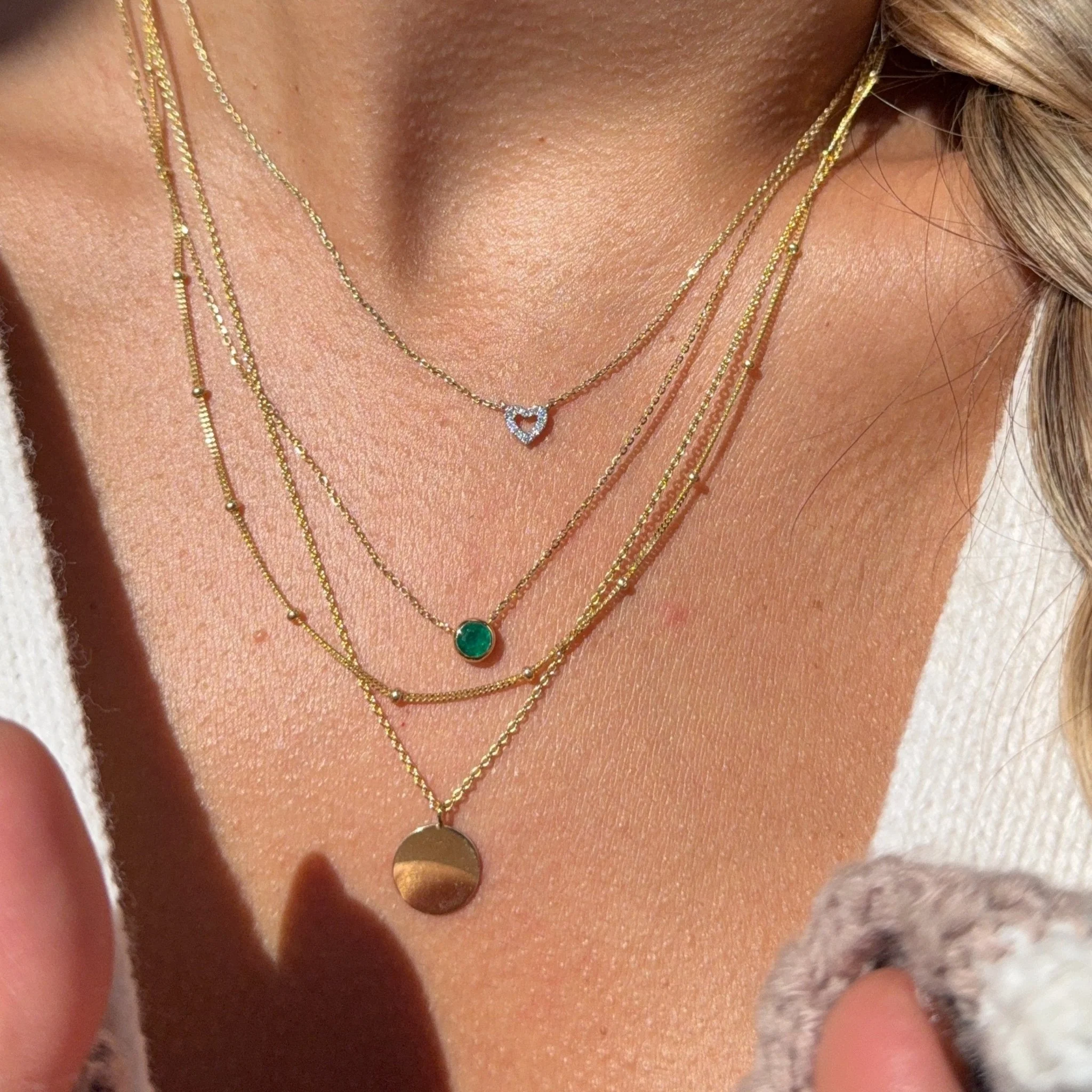 Yellow Gold Emerald Bezel Station Necklace - Image 9