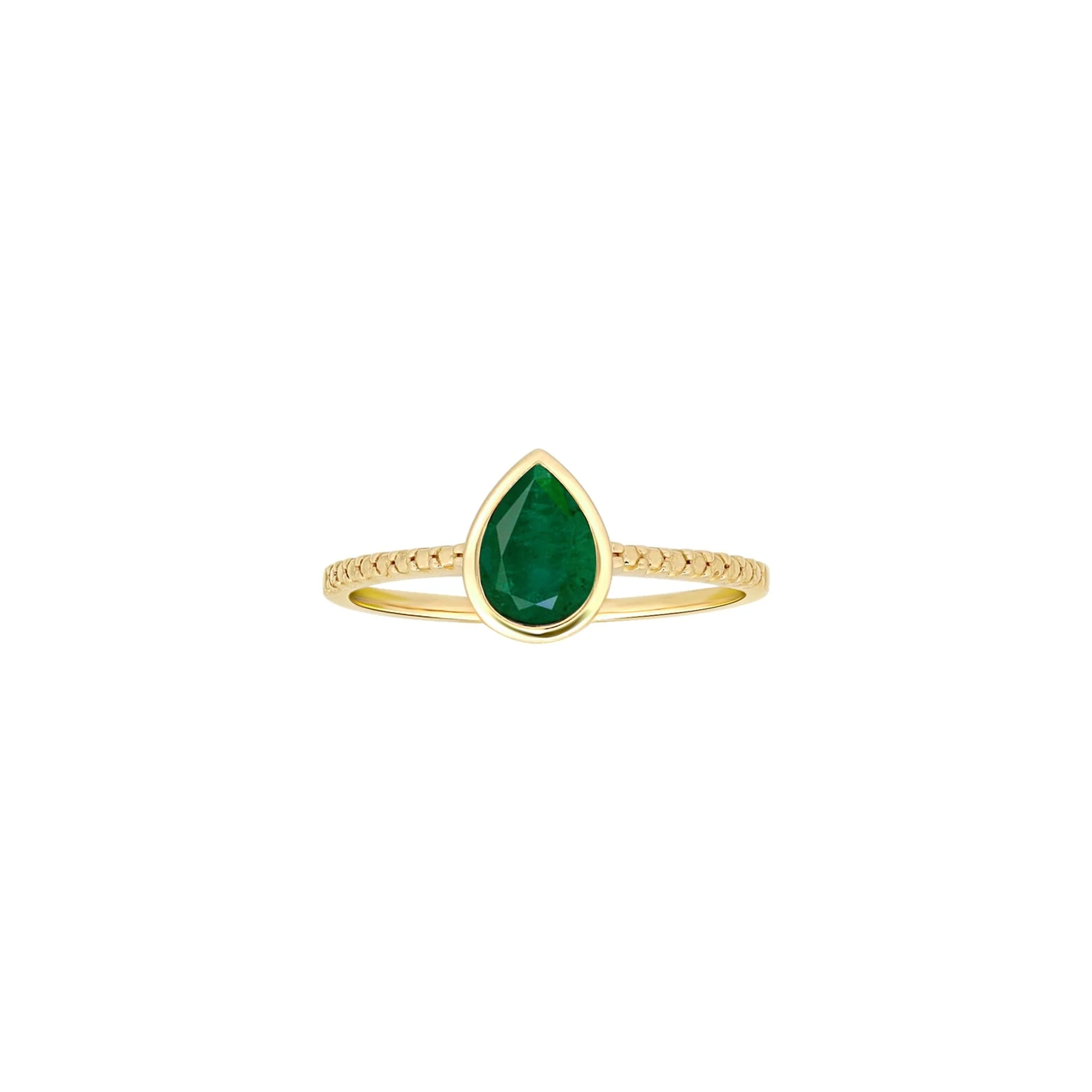 Green Agate Teardrop Cocktail Ring Bezel Set in Solid 14k Yellow Gold
