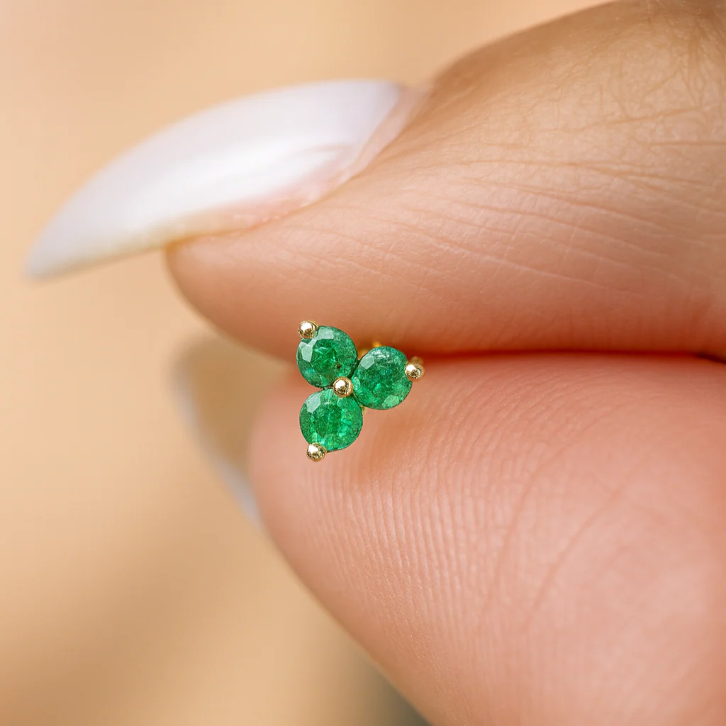 White Gold Emerald Trinity Flat Back Earring - Image 2