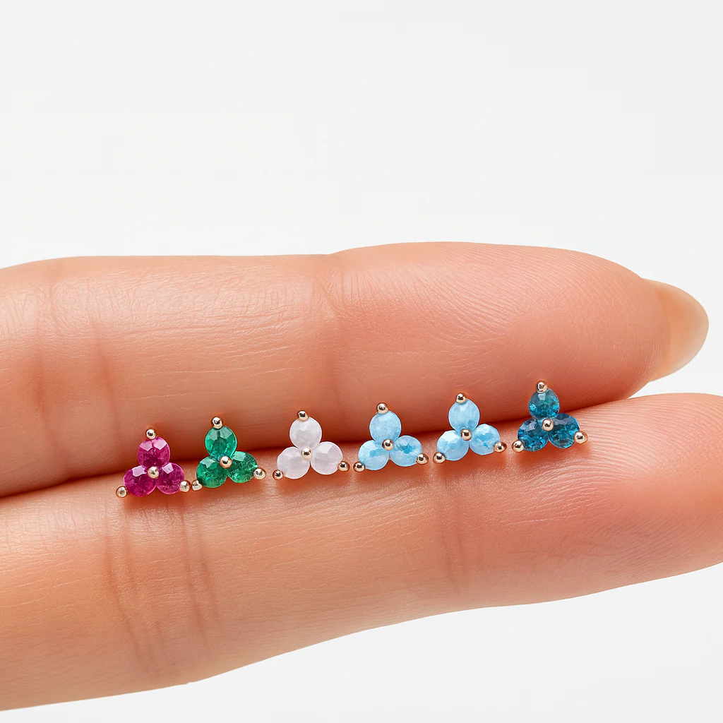 Rose Gold Pink Opal Trinity Cluster Flat Back Earring - Image 2