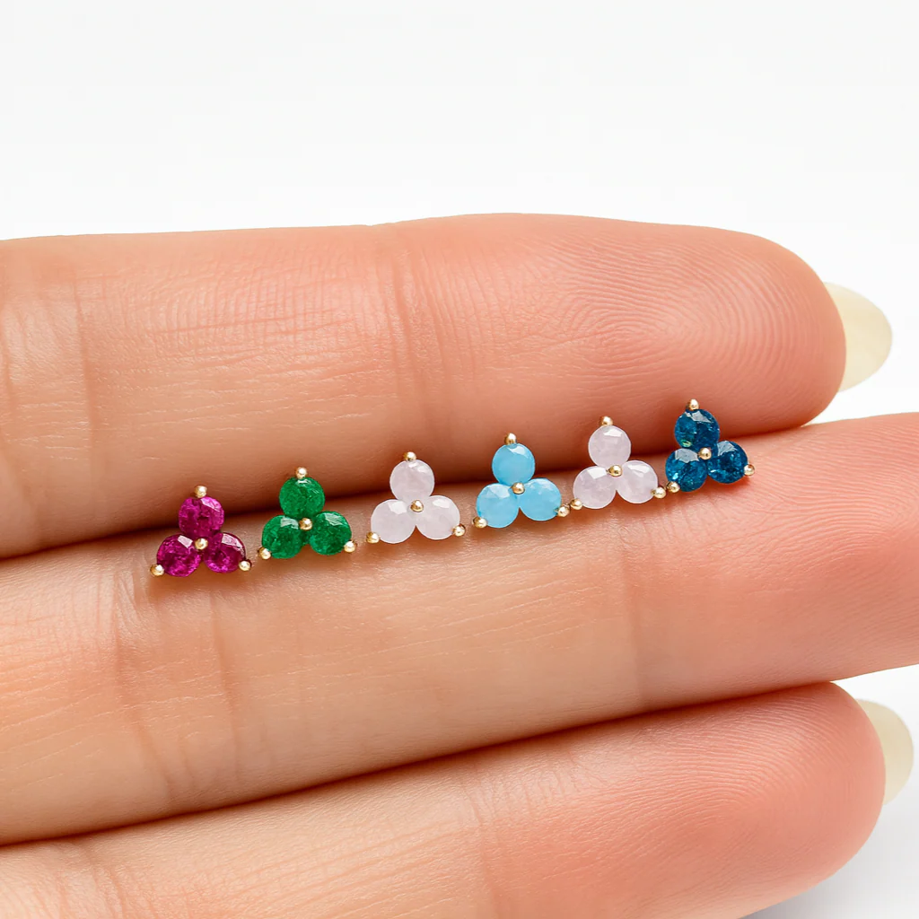 Rose Gold Pink Opal Trinity Cluster Flat Back Earring - Image 5