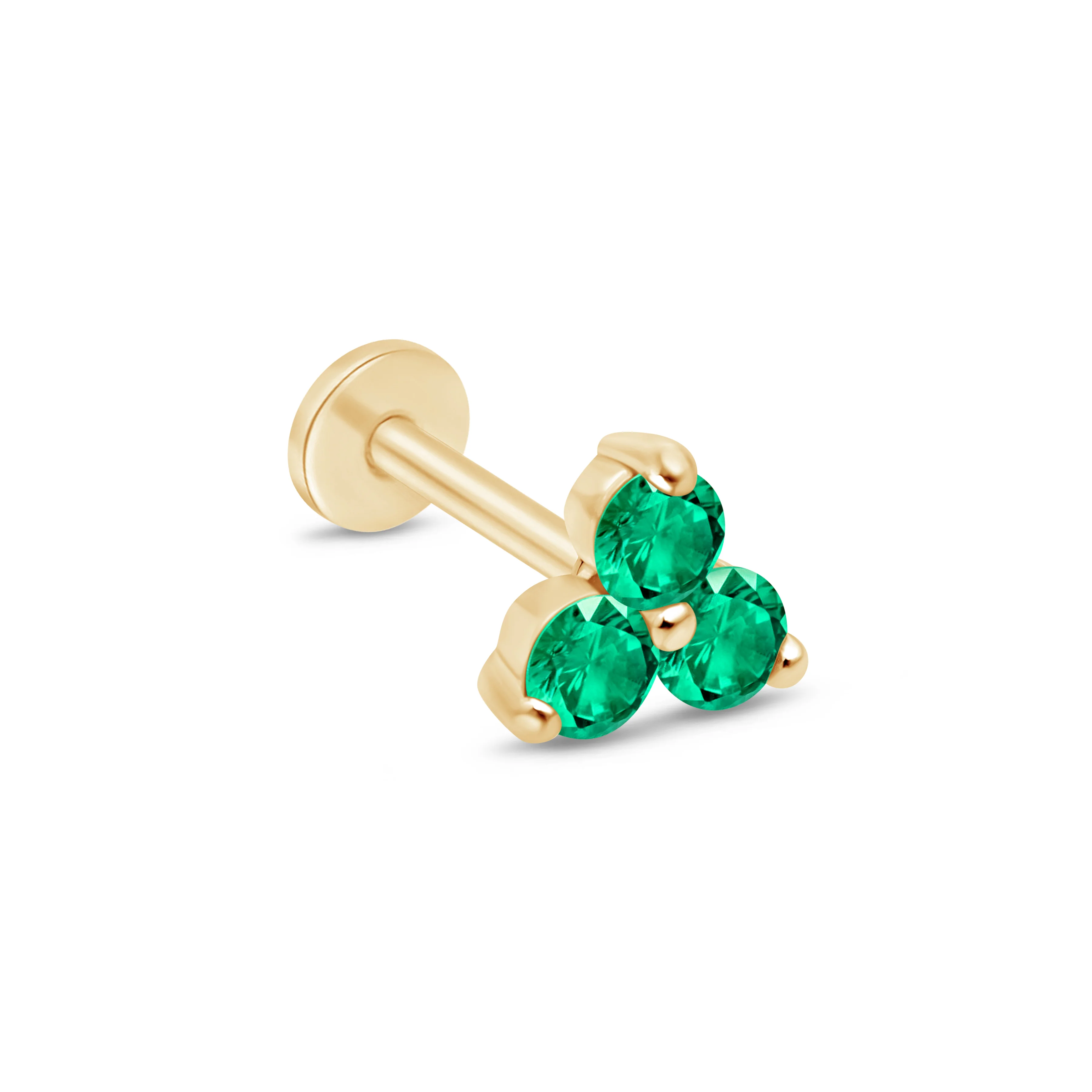 Yellow Gold Emerald Trinity Cluster Flat Back Earring