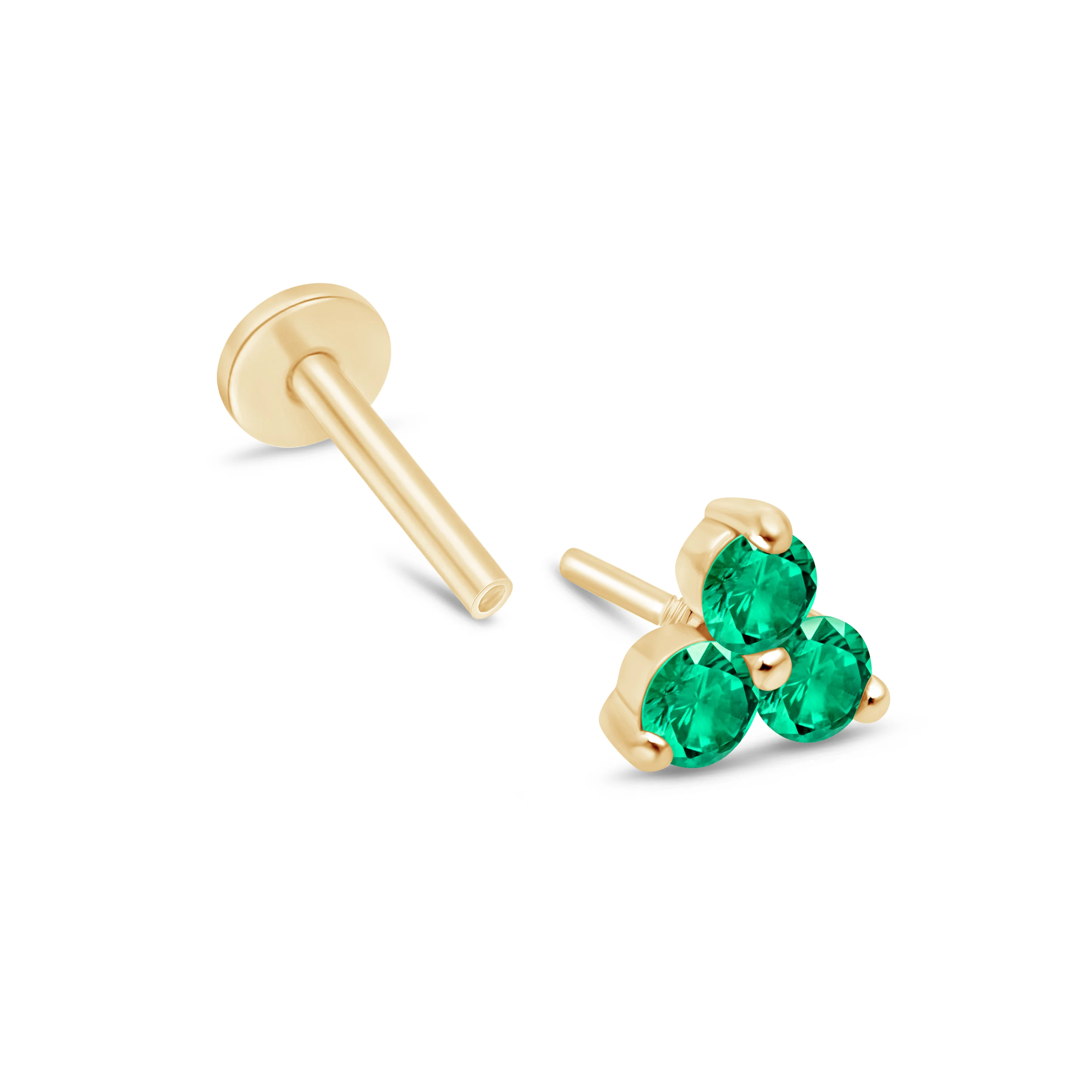 Yellow Gold Emerald Trinity Cluster Flat Back Earring - Image 10