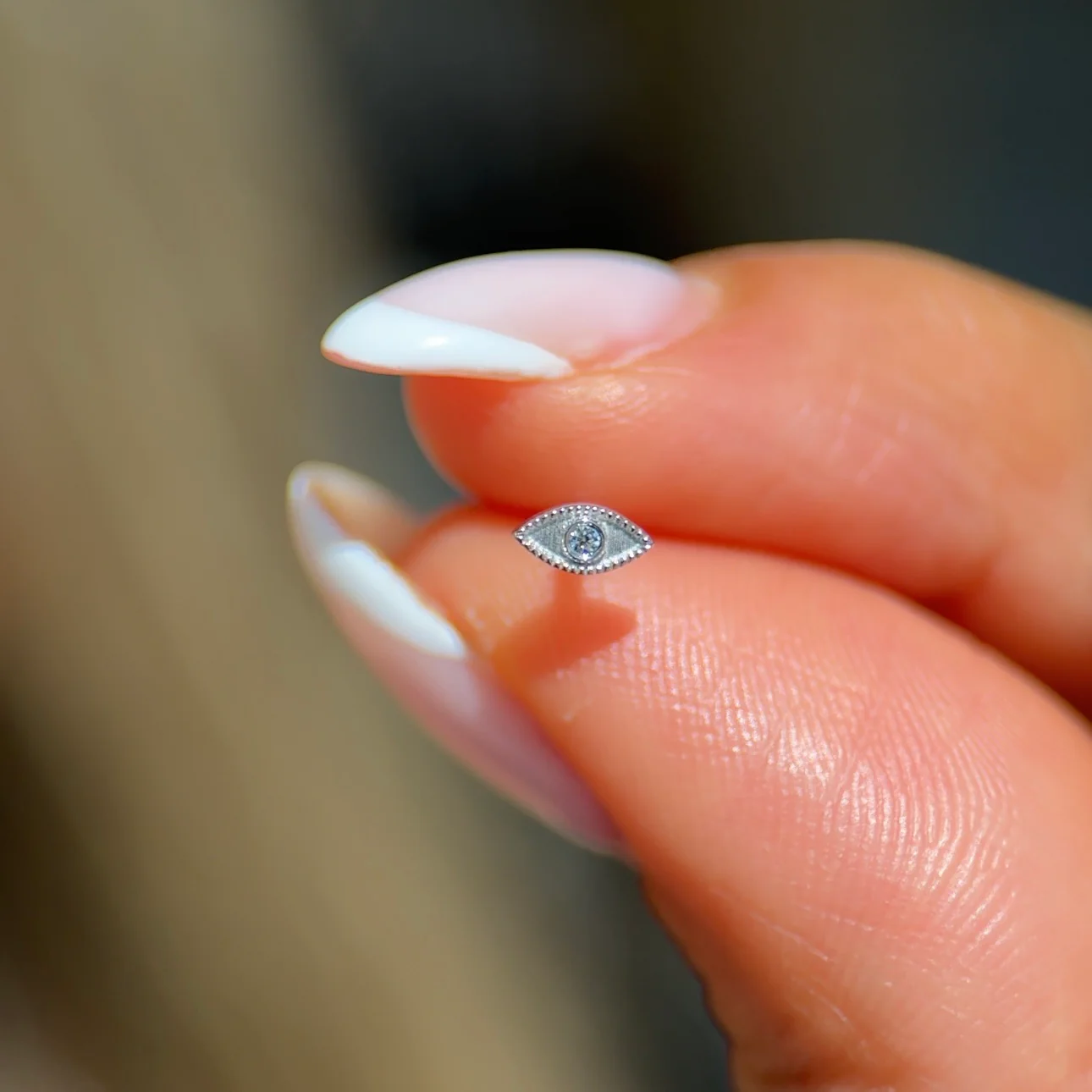White Gold Evil Eye Flat Back Threaded Stud Earring - Image 2