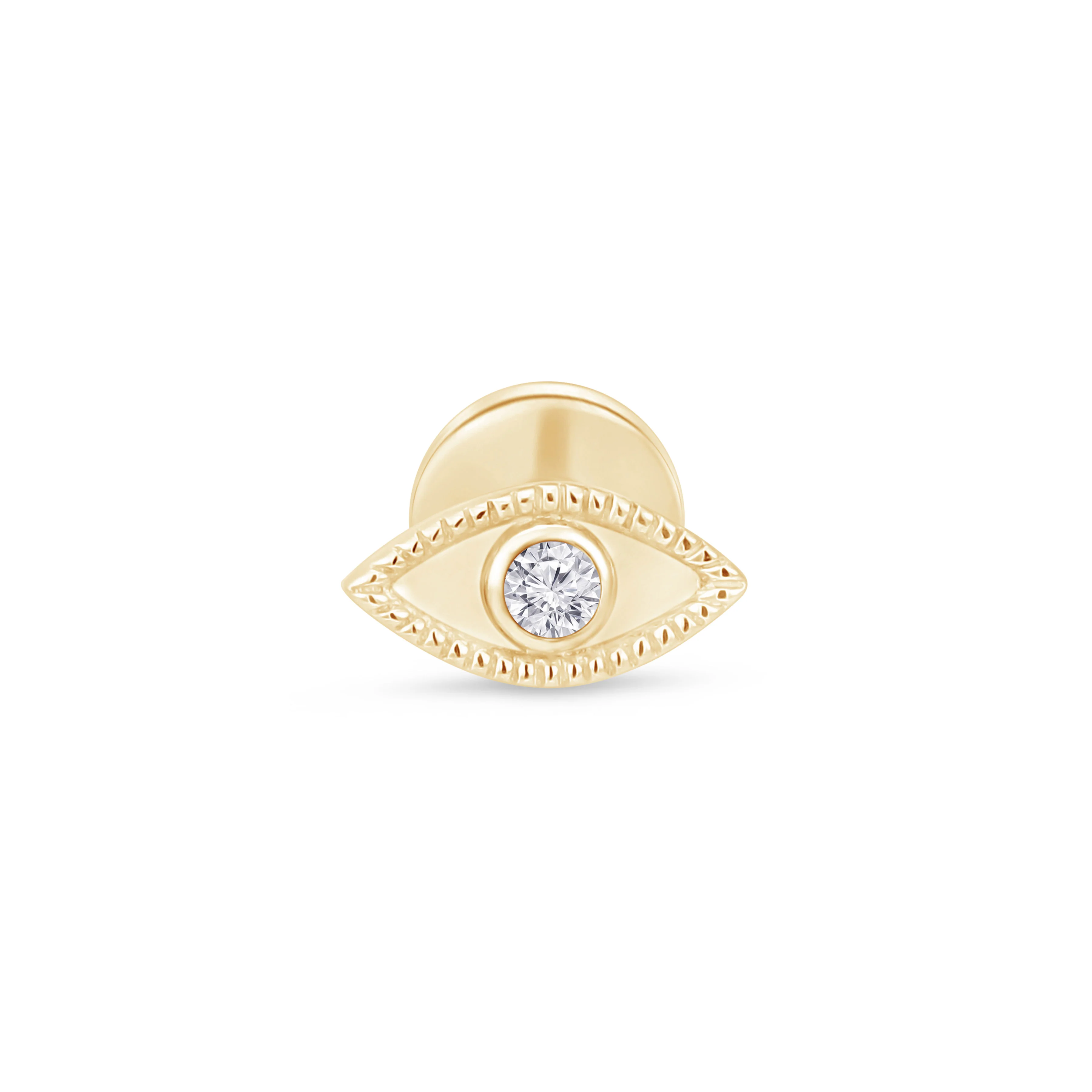 Yellow Gold Evil Eye Flat Back Threaded Stud Earring