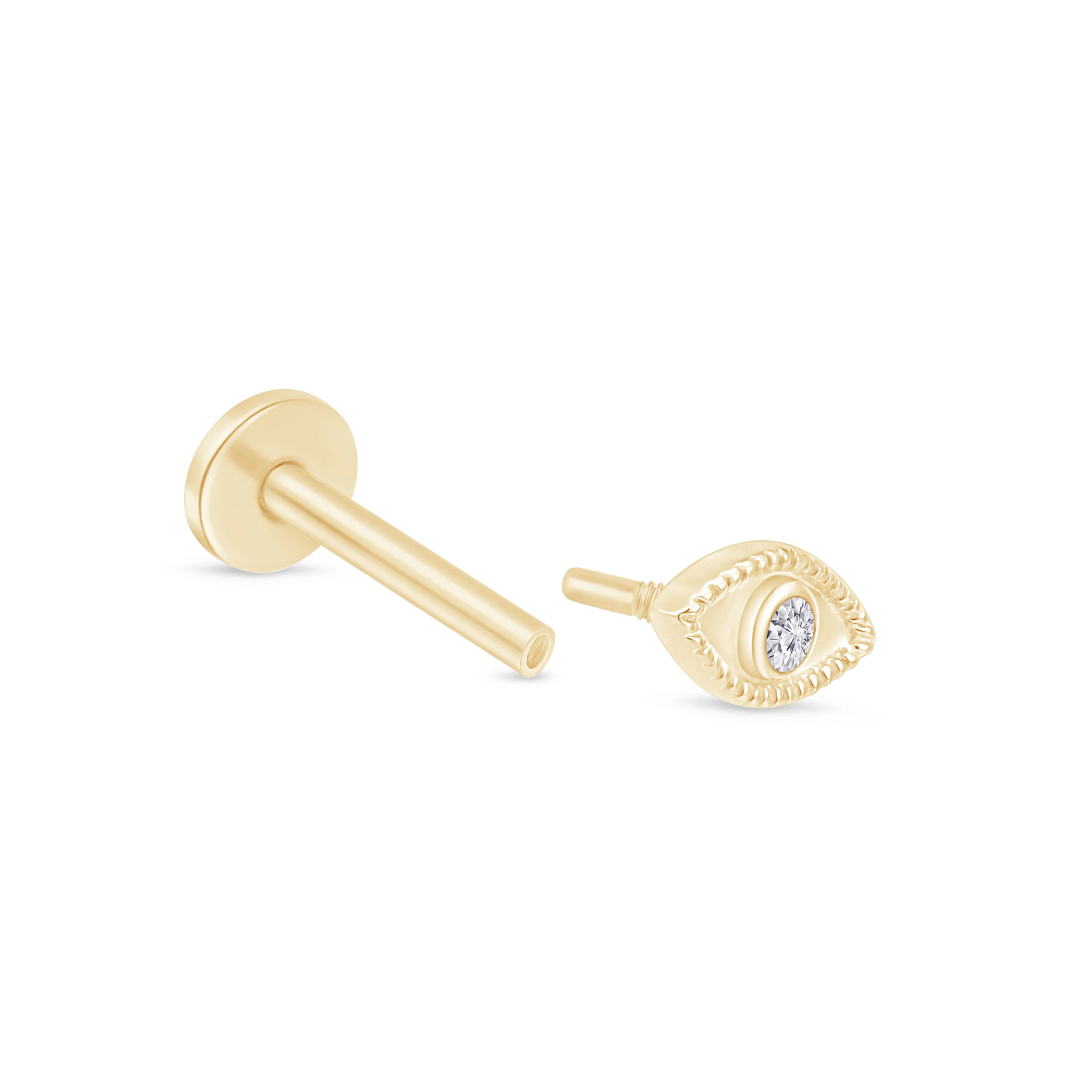 Yellow Gold Evil Eye Flat Back Threaded Stud Earring - Image 11