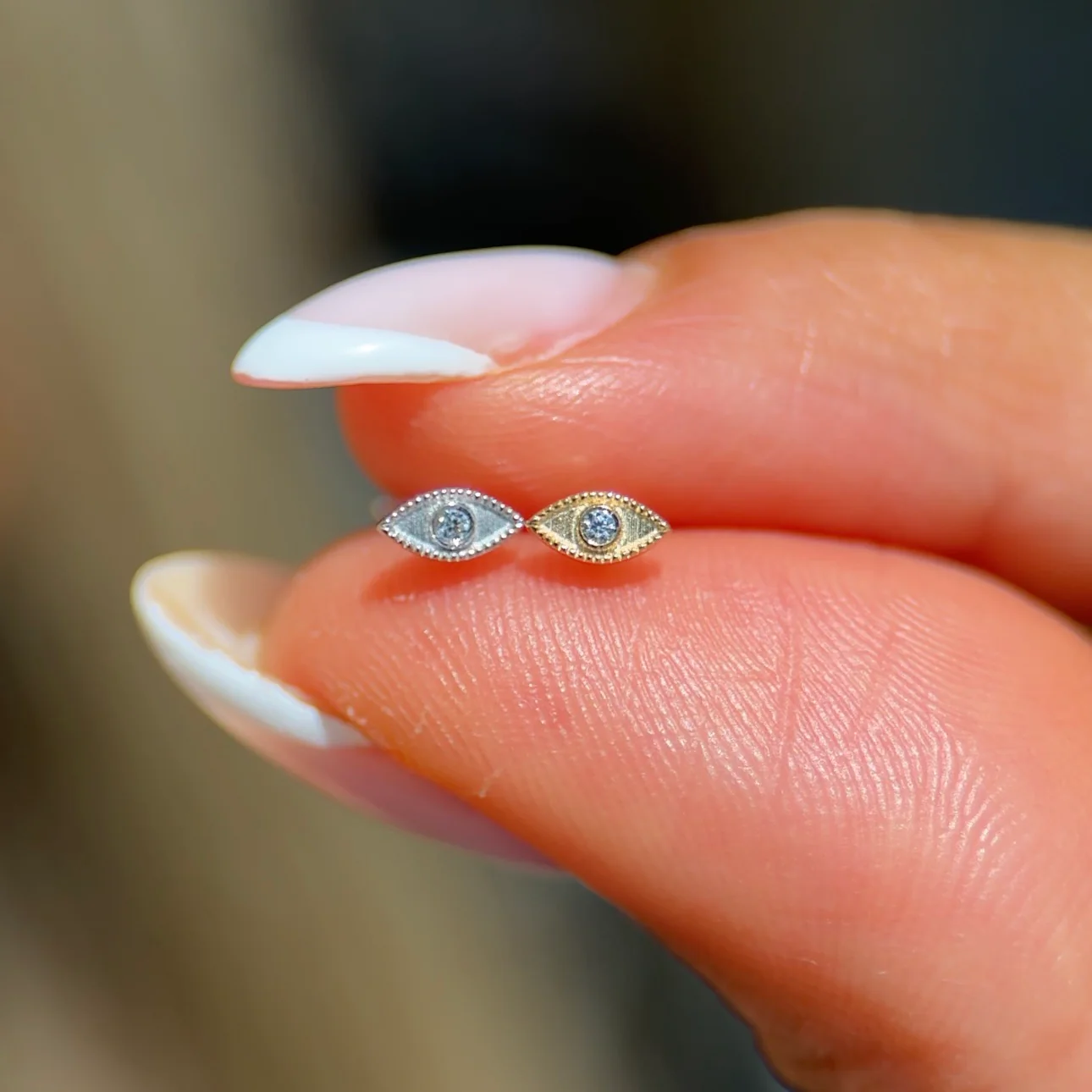 Yellow Gold Evil Eye Flat Back Threaded Stud Earring - Image 6